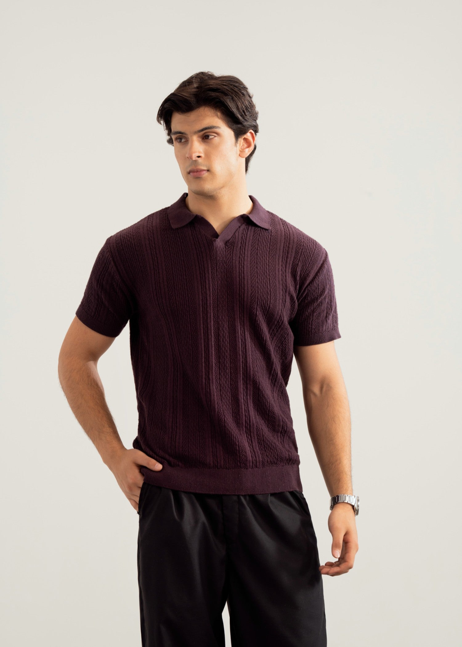 cotton Polo Shirt in Plum purple