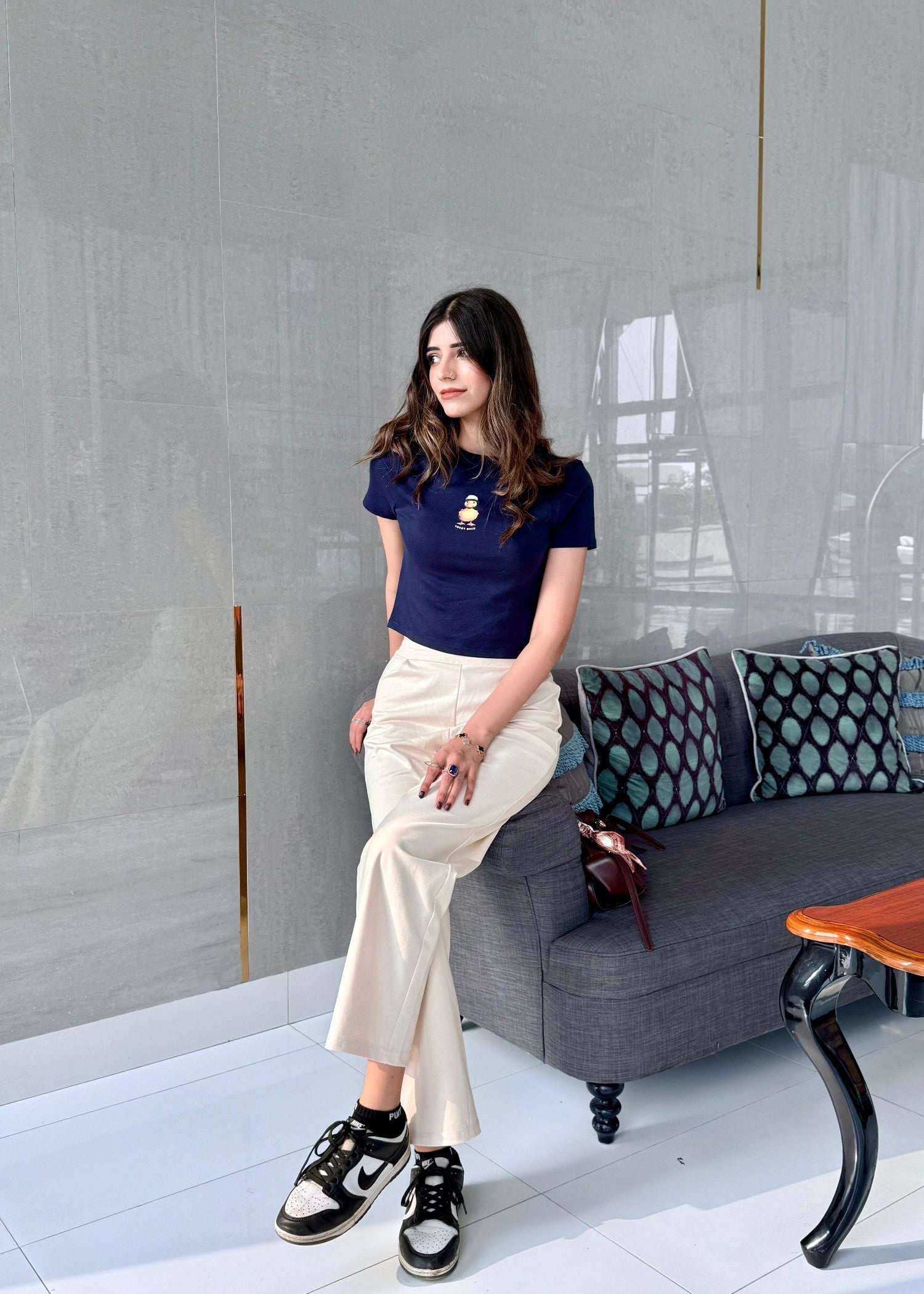 jersey knit Trousers in Off-white