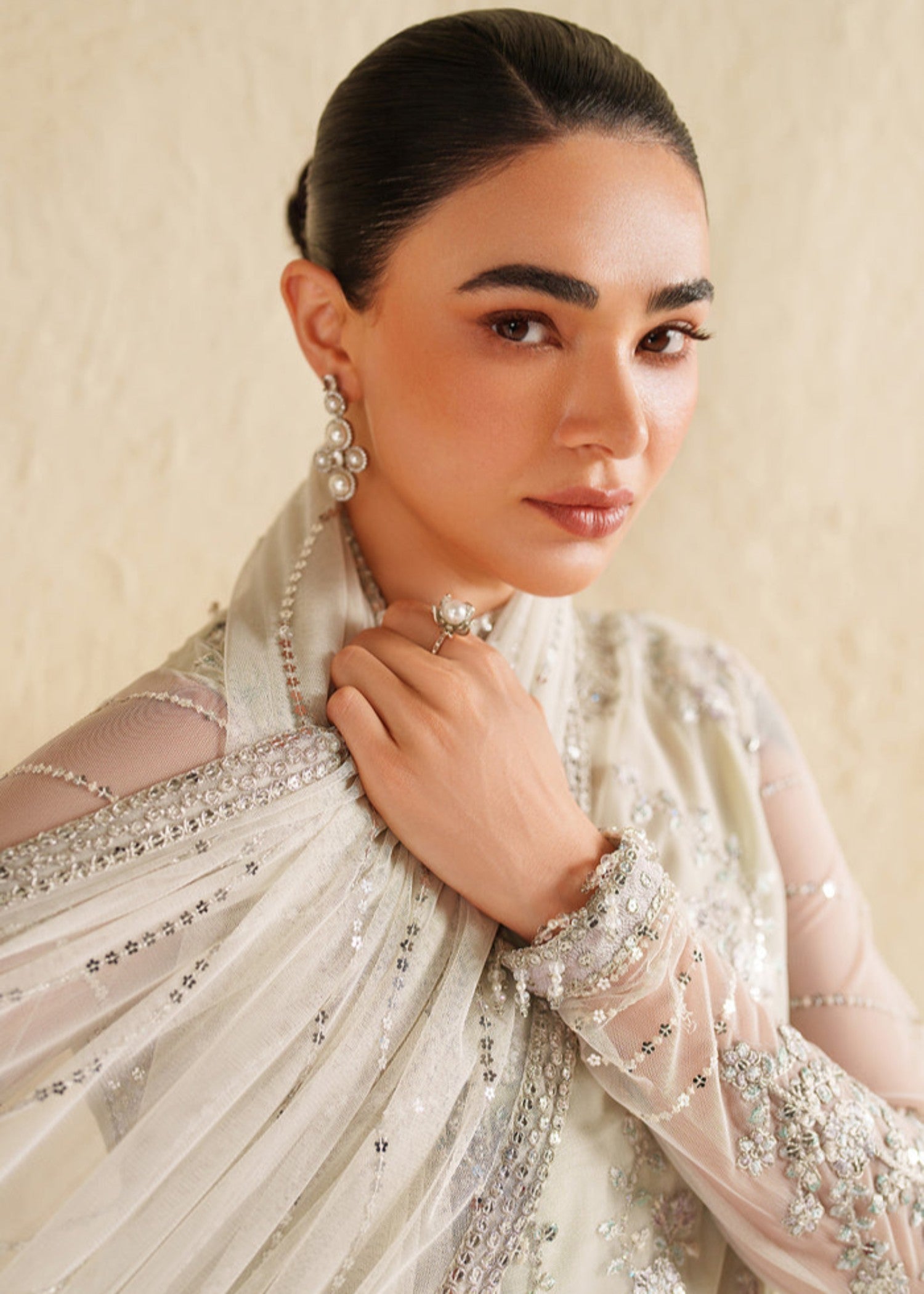 net Lehenga in White
