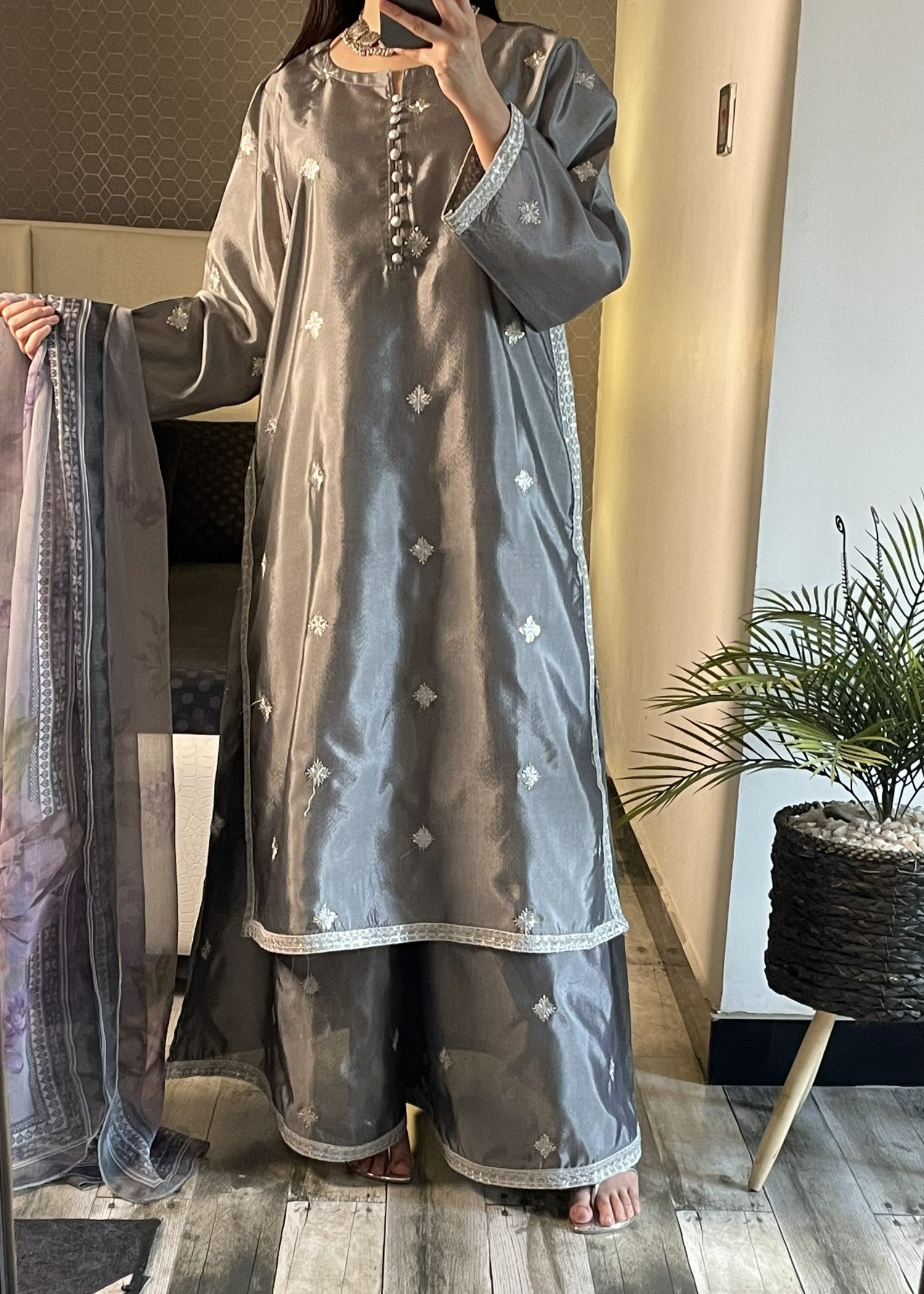silk Sharara in Silver