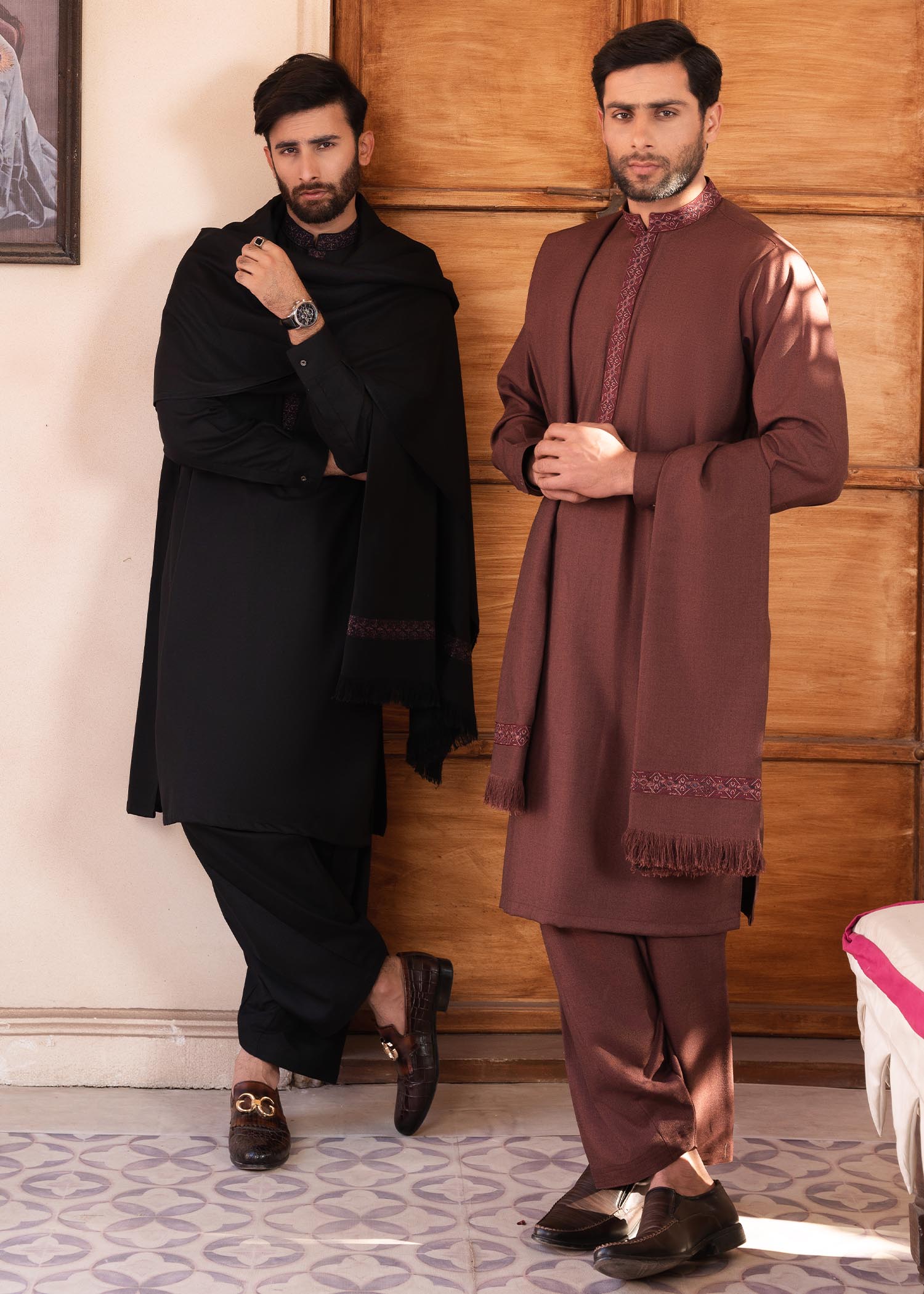 wool Shalwar Kameez in Maroon by Arshad Mens Wear