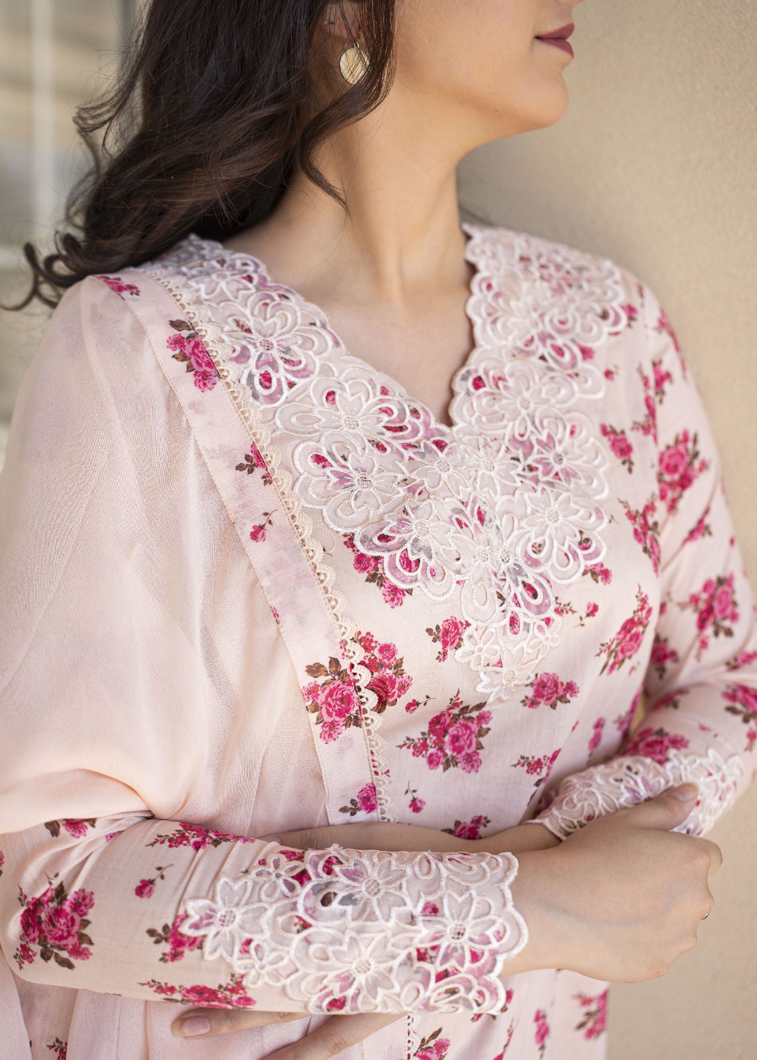 lawn Sharara in Pastel pink