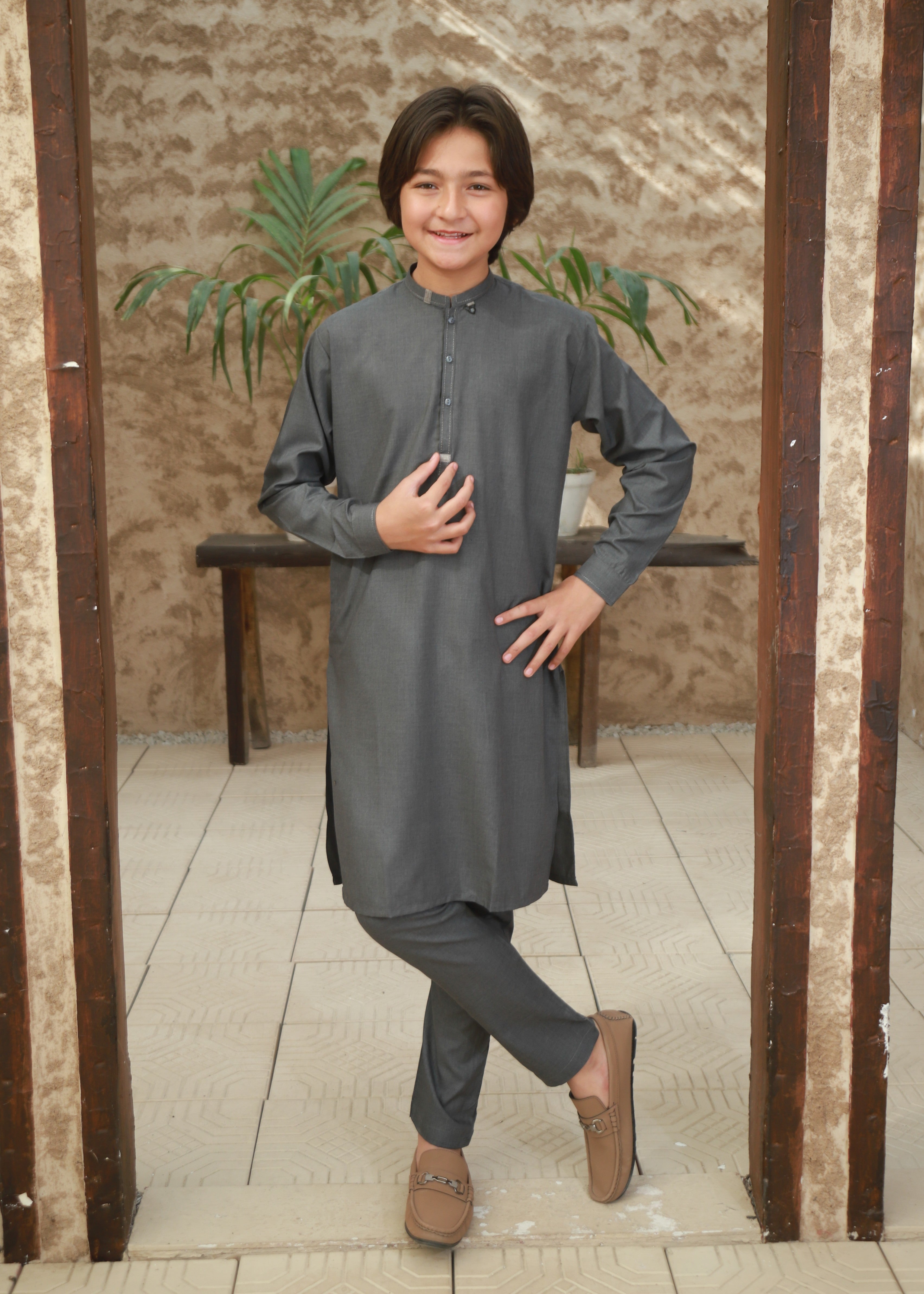 wash & wear Kurta Set in Slate grey