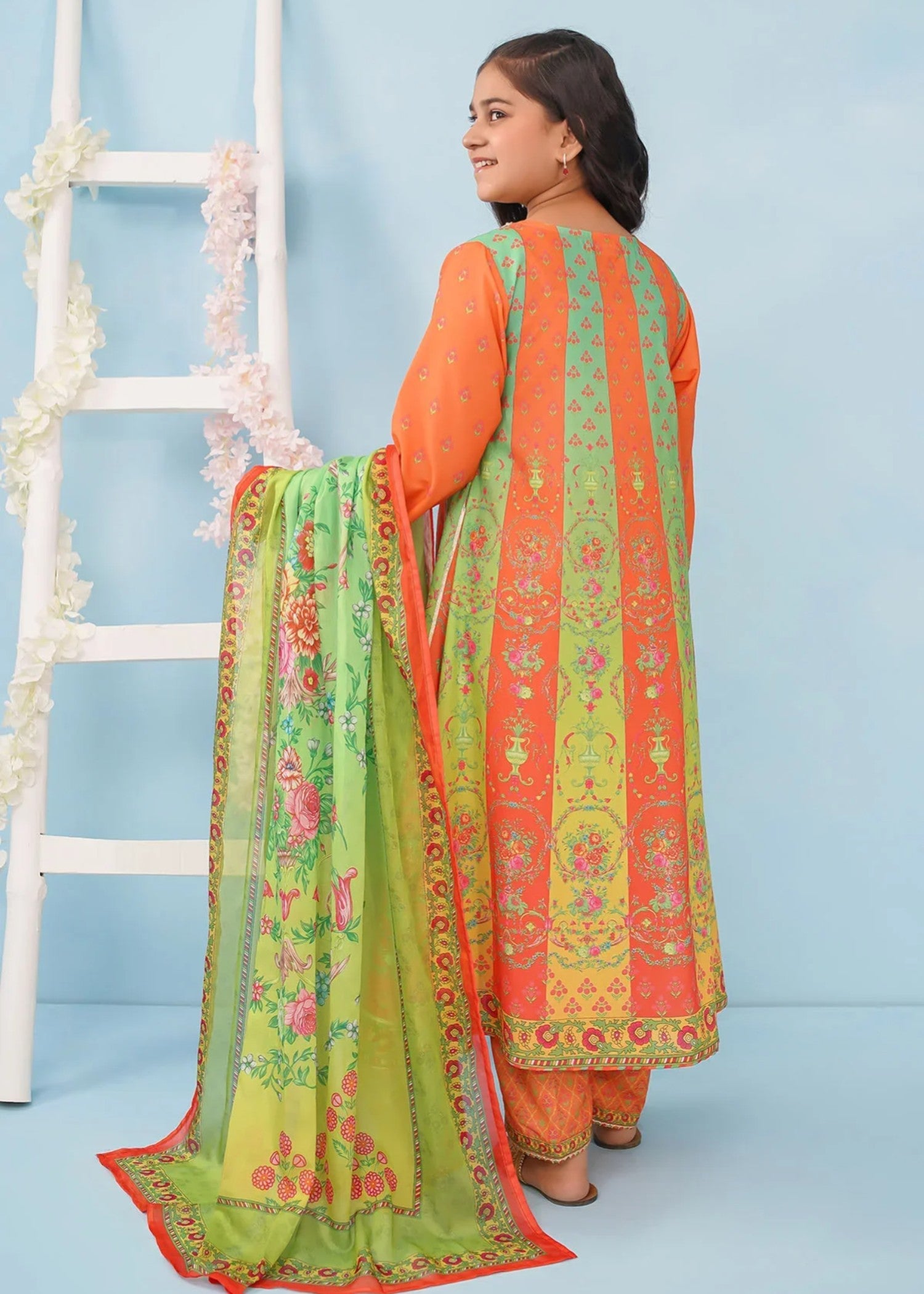 poly lawn Pishwas in Orange
