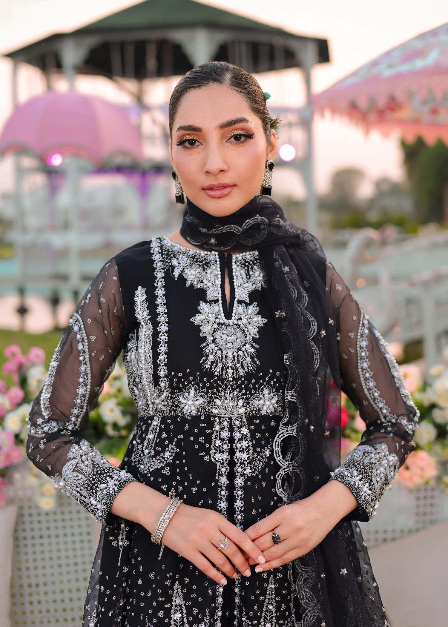 organza Sharara in Black
