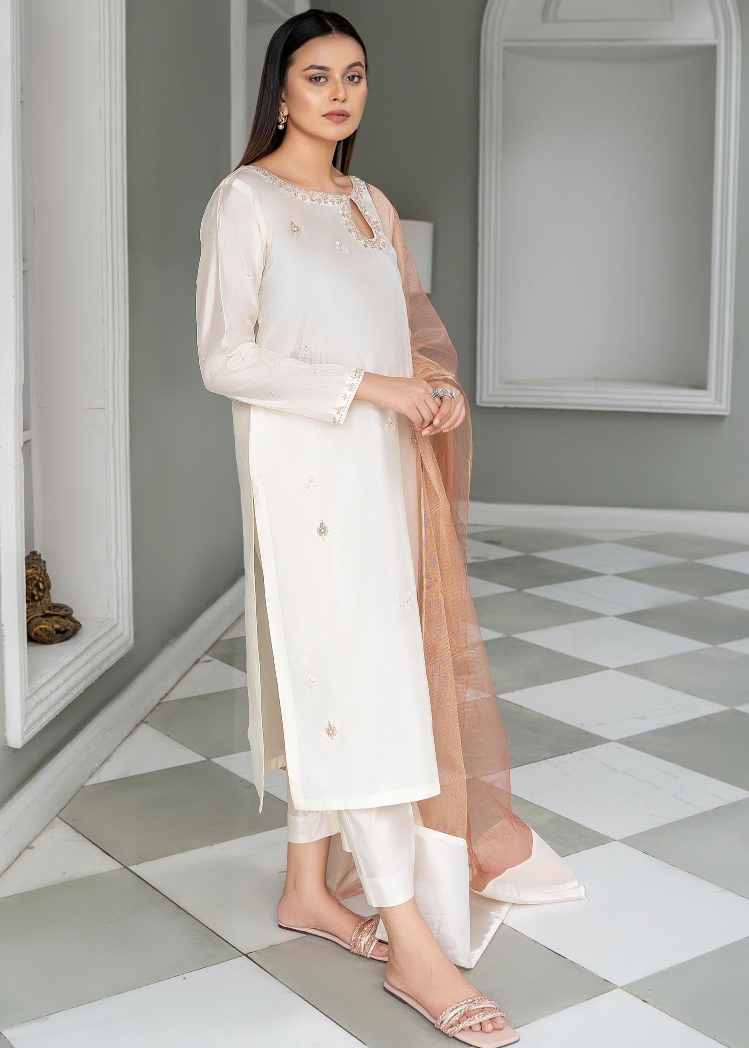 kattan silk Kurta Set in Ivory