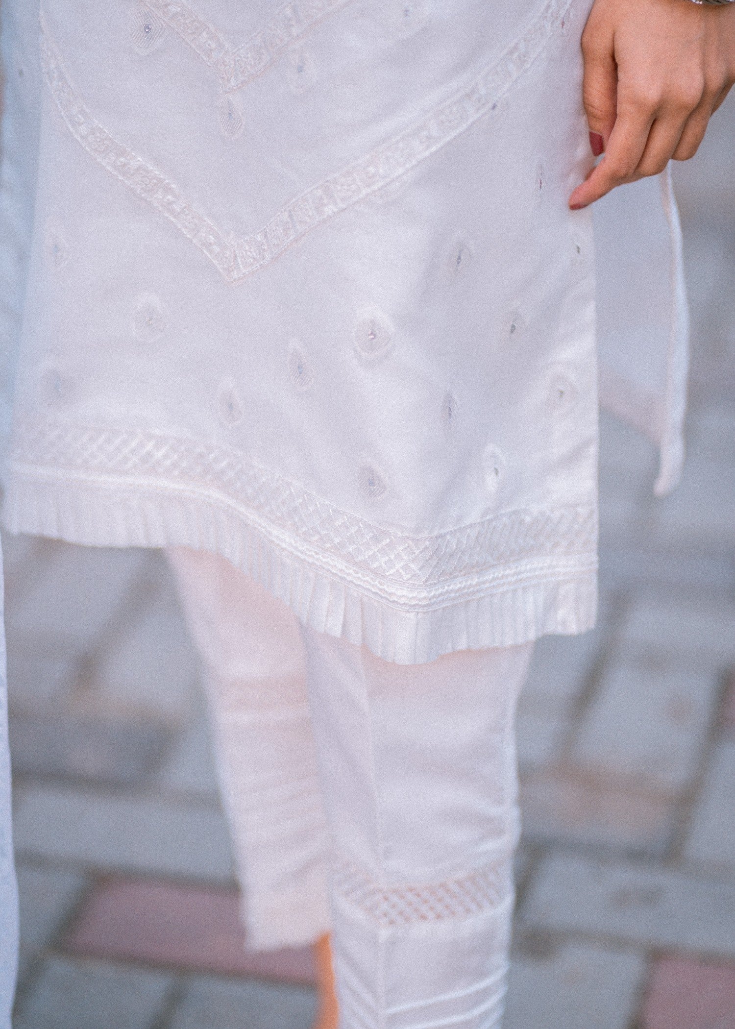 zari organza Kurta Set in White