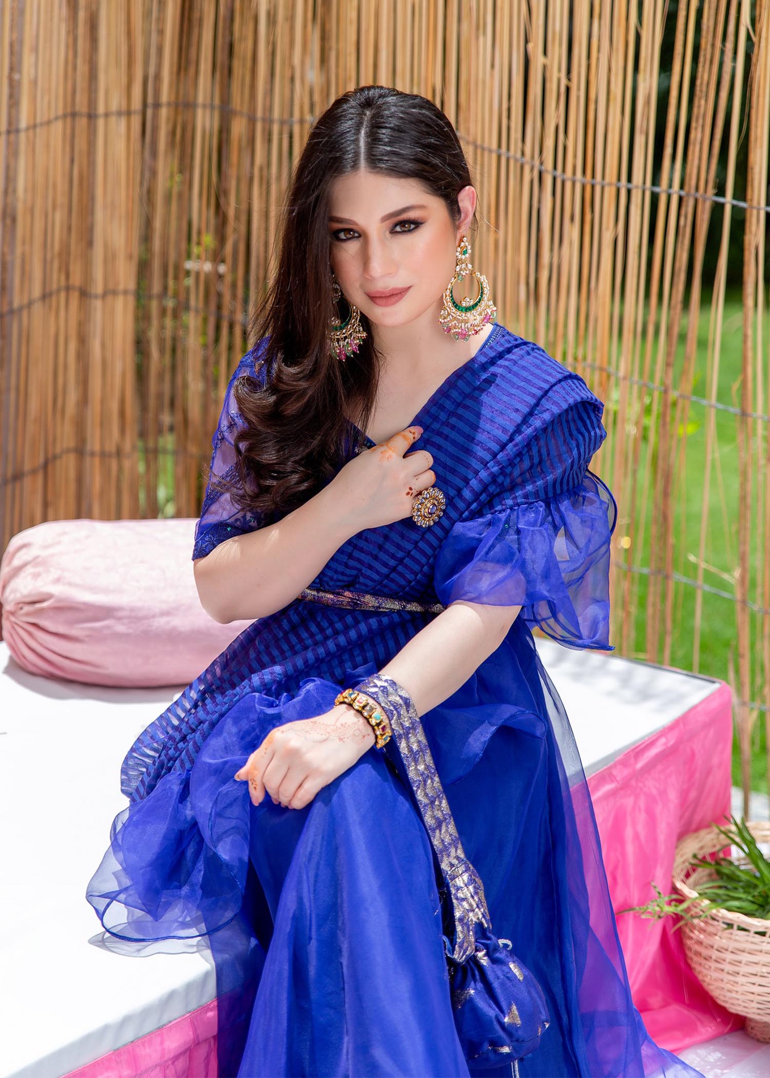 organza Lehenga in Royal blue