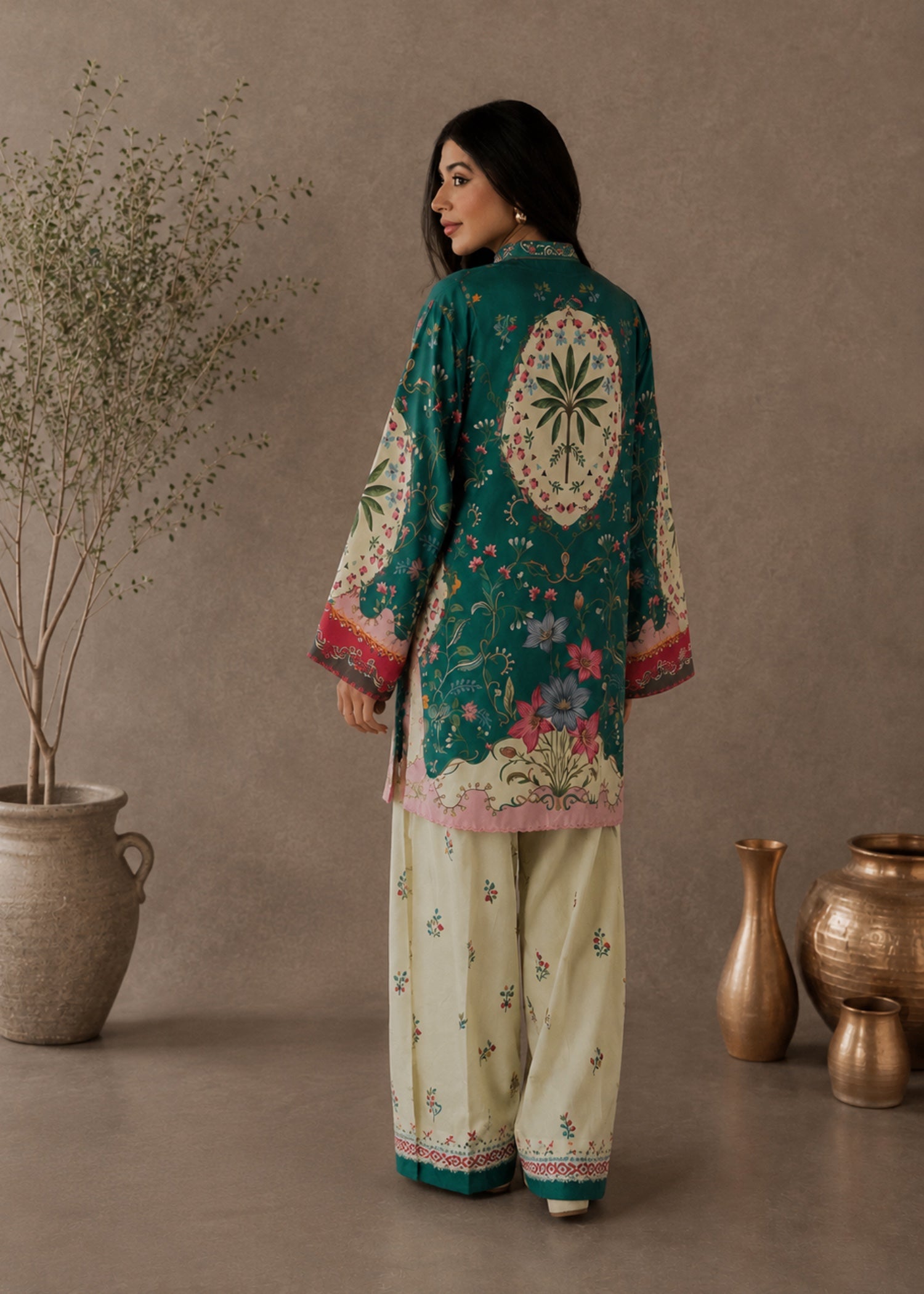 poly lawn Kurta Set in Sea green