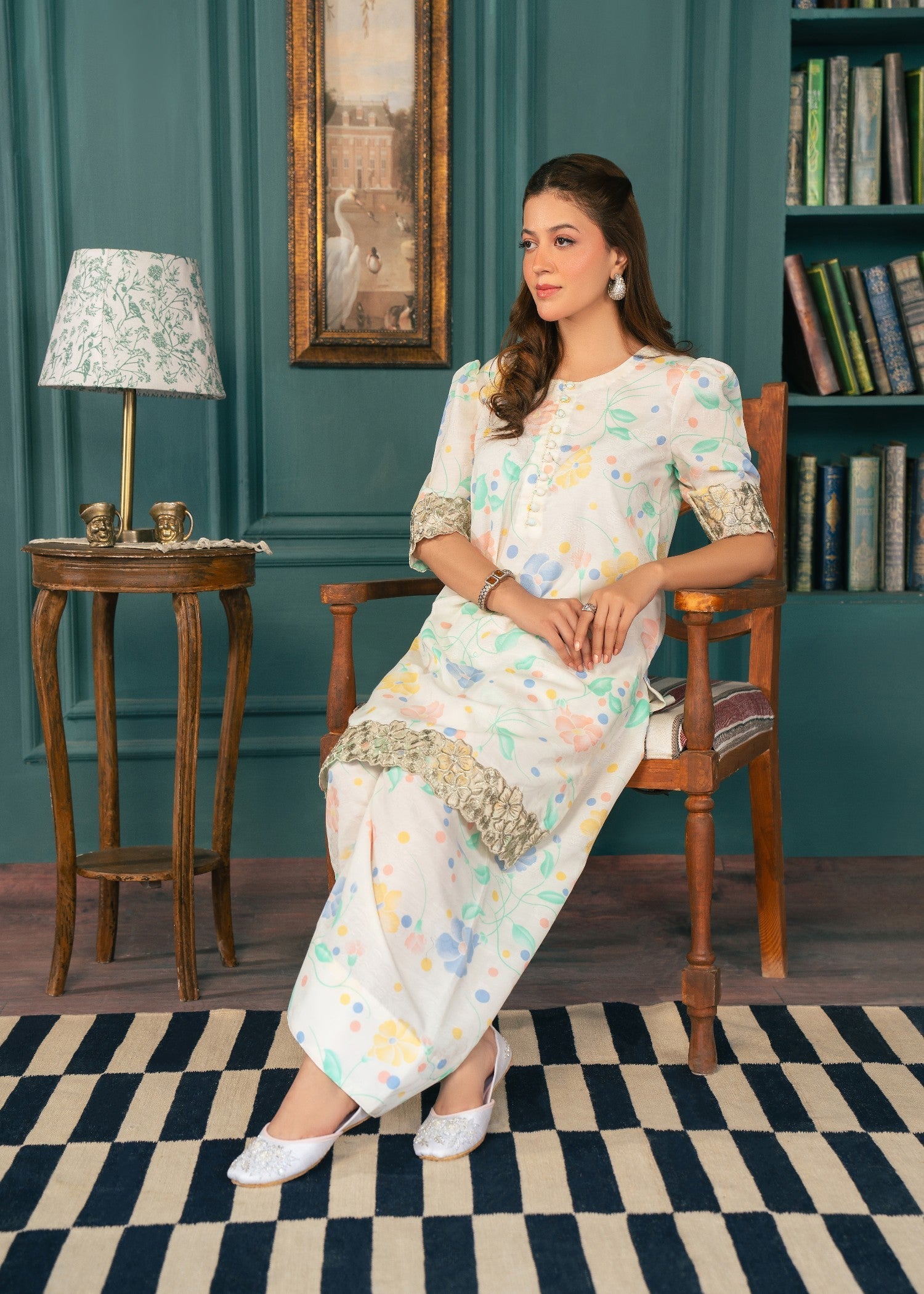 cotton dobby Kurta Set in Cream