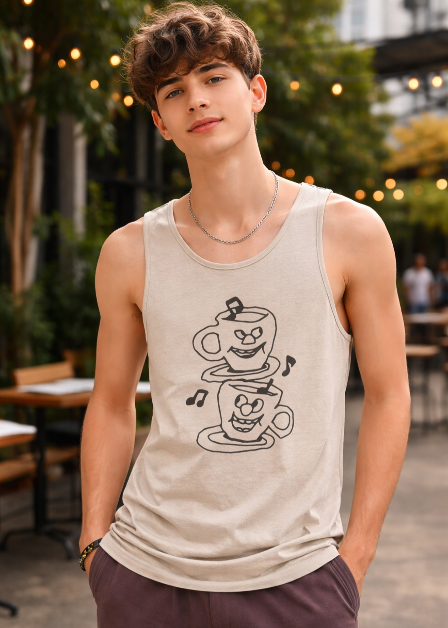 cotton Tank Top in Beige