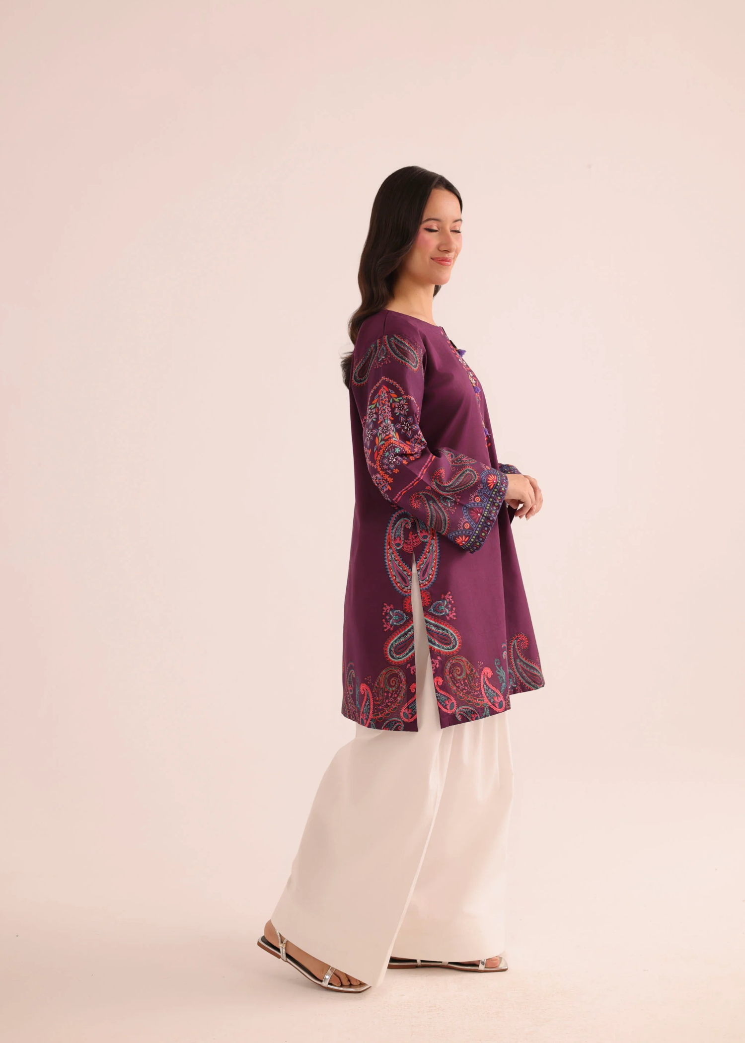 poly lawn Kurti in Purple