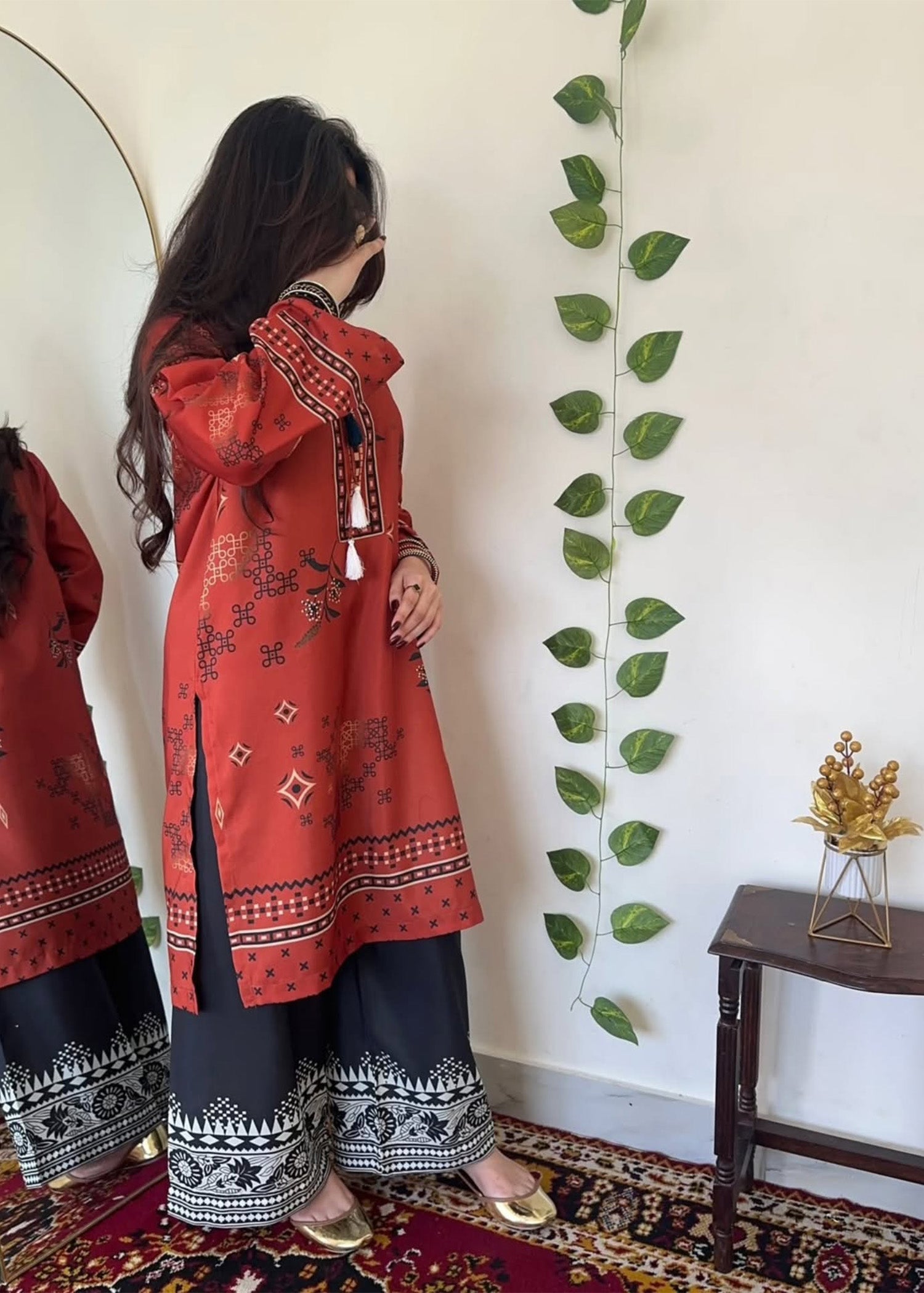korean raw silk Kurta Set in Rustic brown