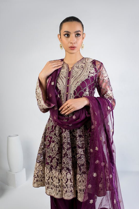 net Short Frock in Purple