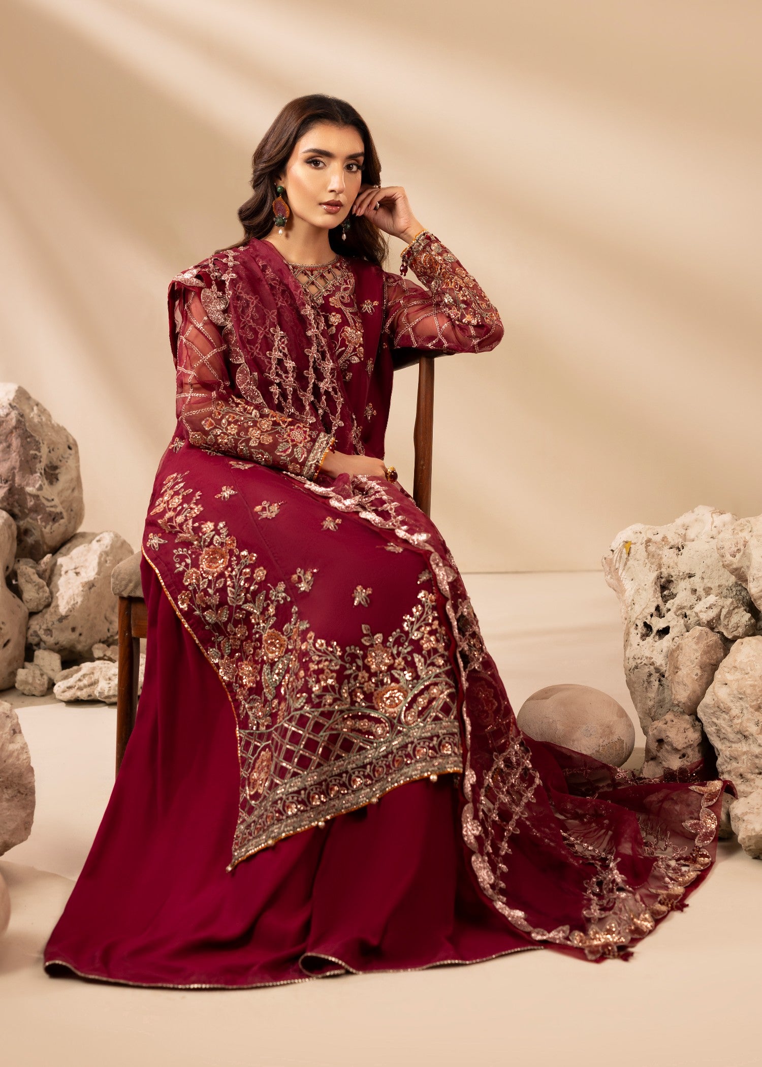 organza Sharara in Maroon
