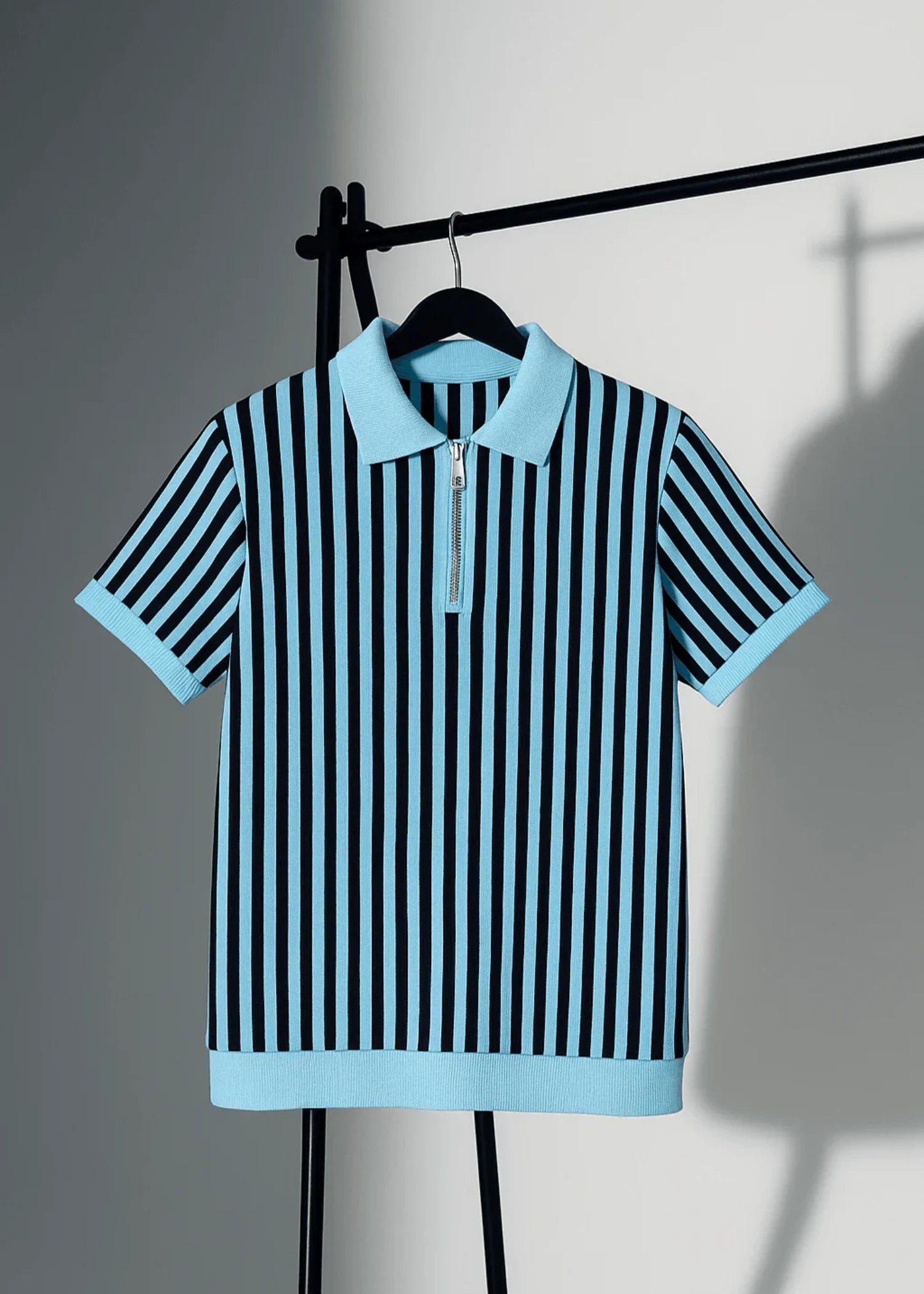cotton Polo Shirt in Black, sky blue