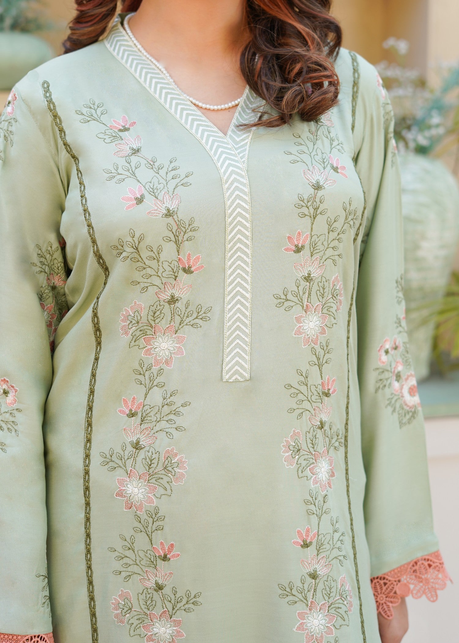 arabic lawn Kurta Set in Tea green