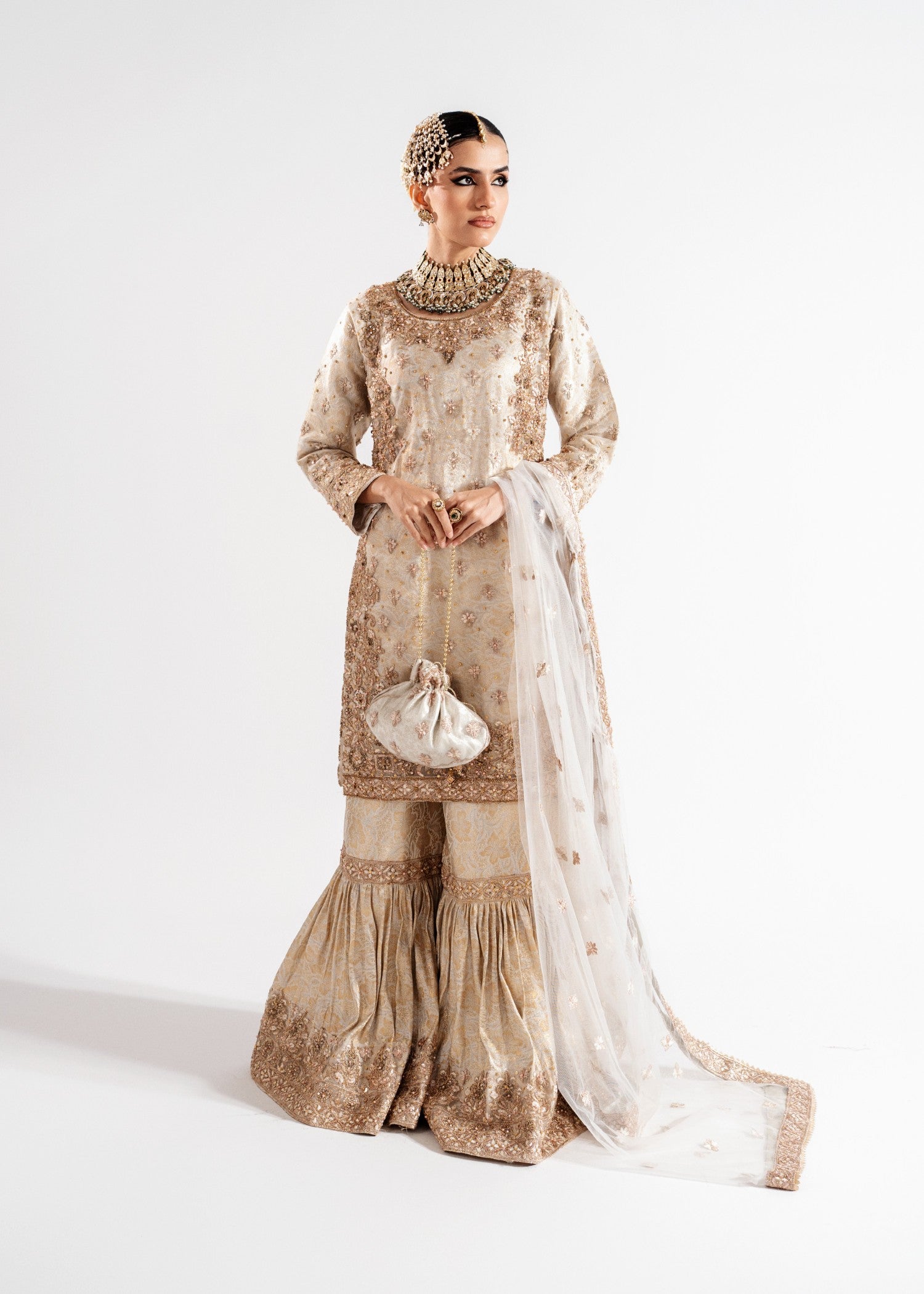 net Gharara in Beige