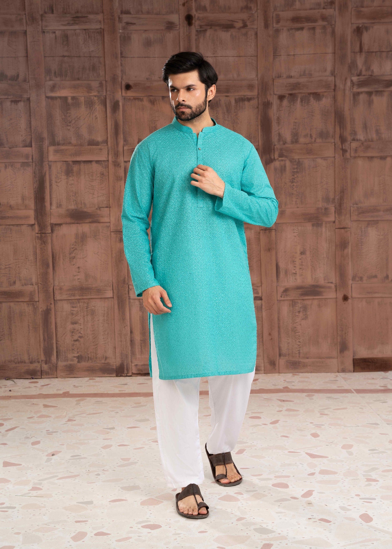 chikankari cotton Kurta in Turquoise