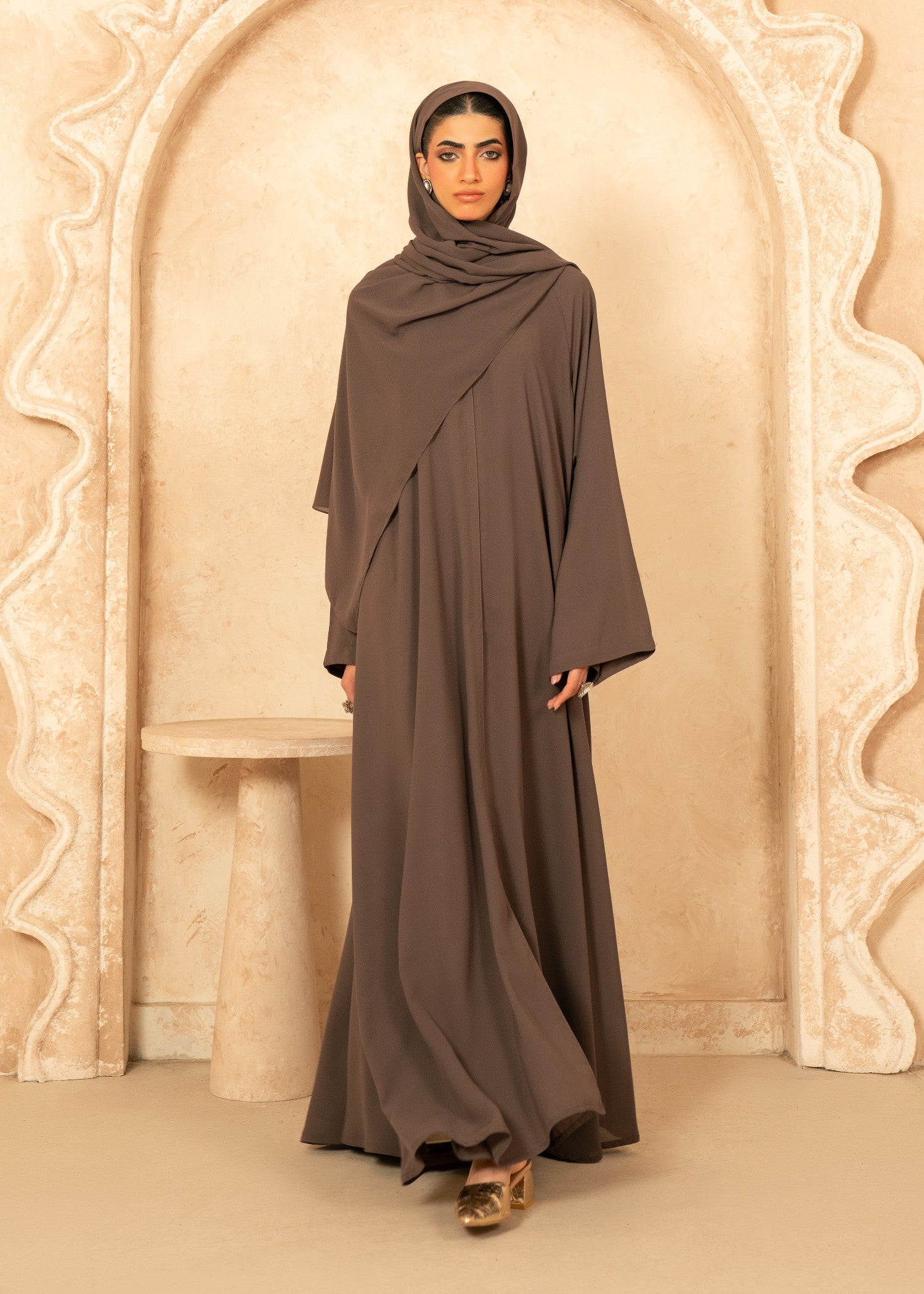 chiffon Abaya in Mocha brown