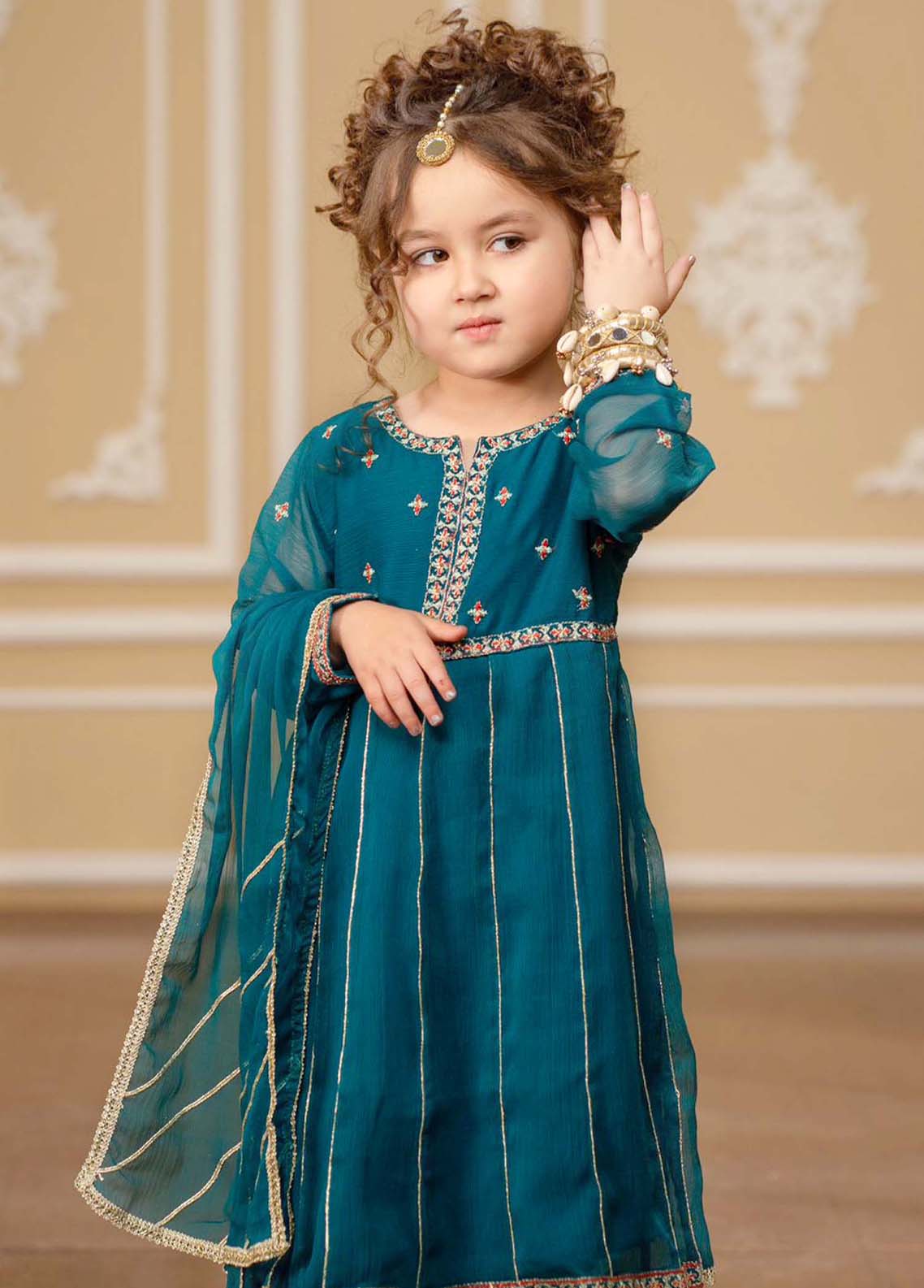 crinkle Pishwas in Teal