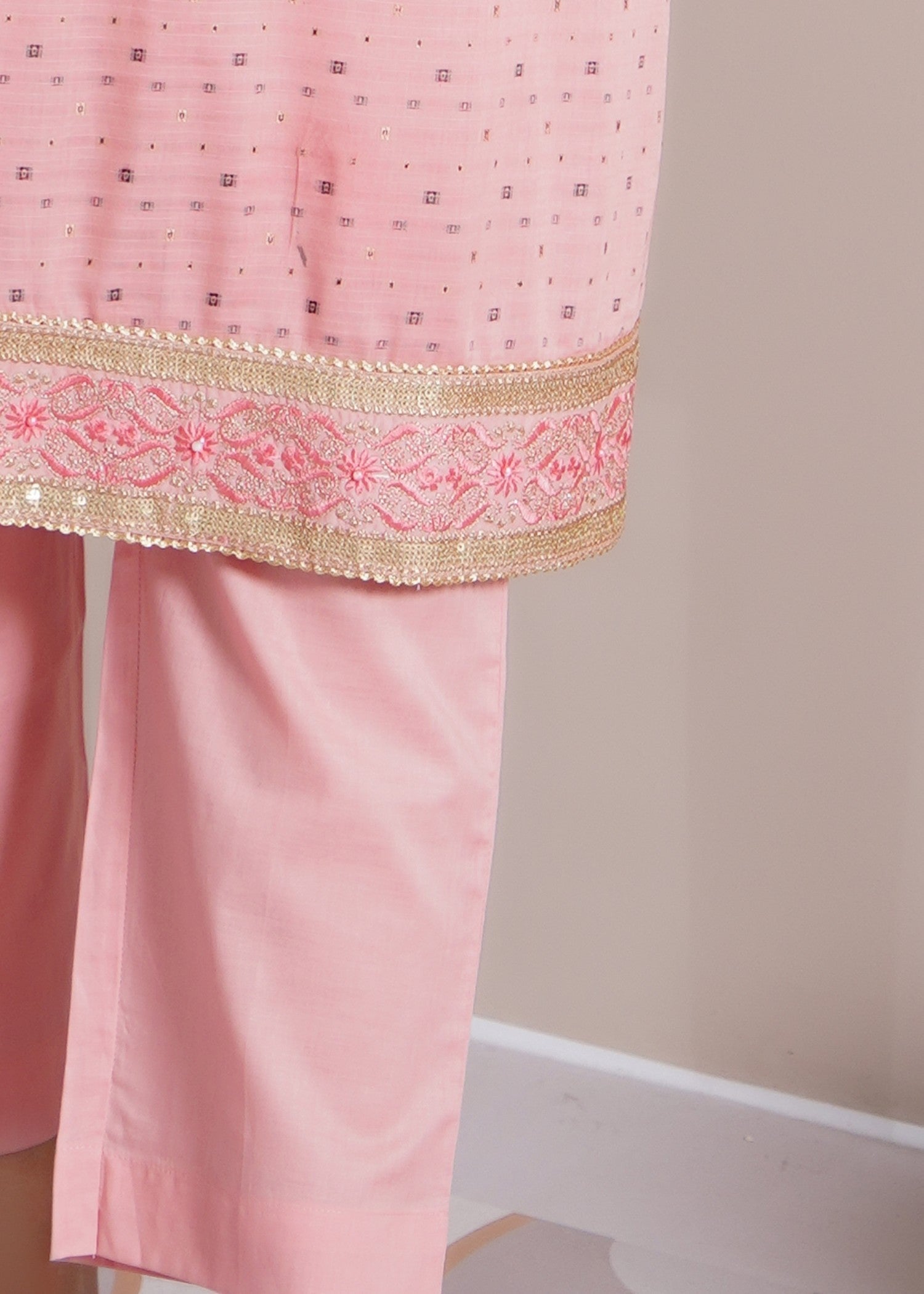 jacquard Kurta Set in Pastel pink