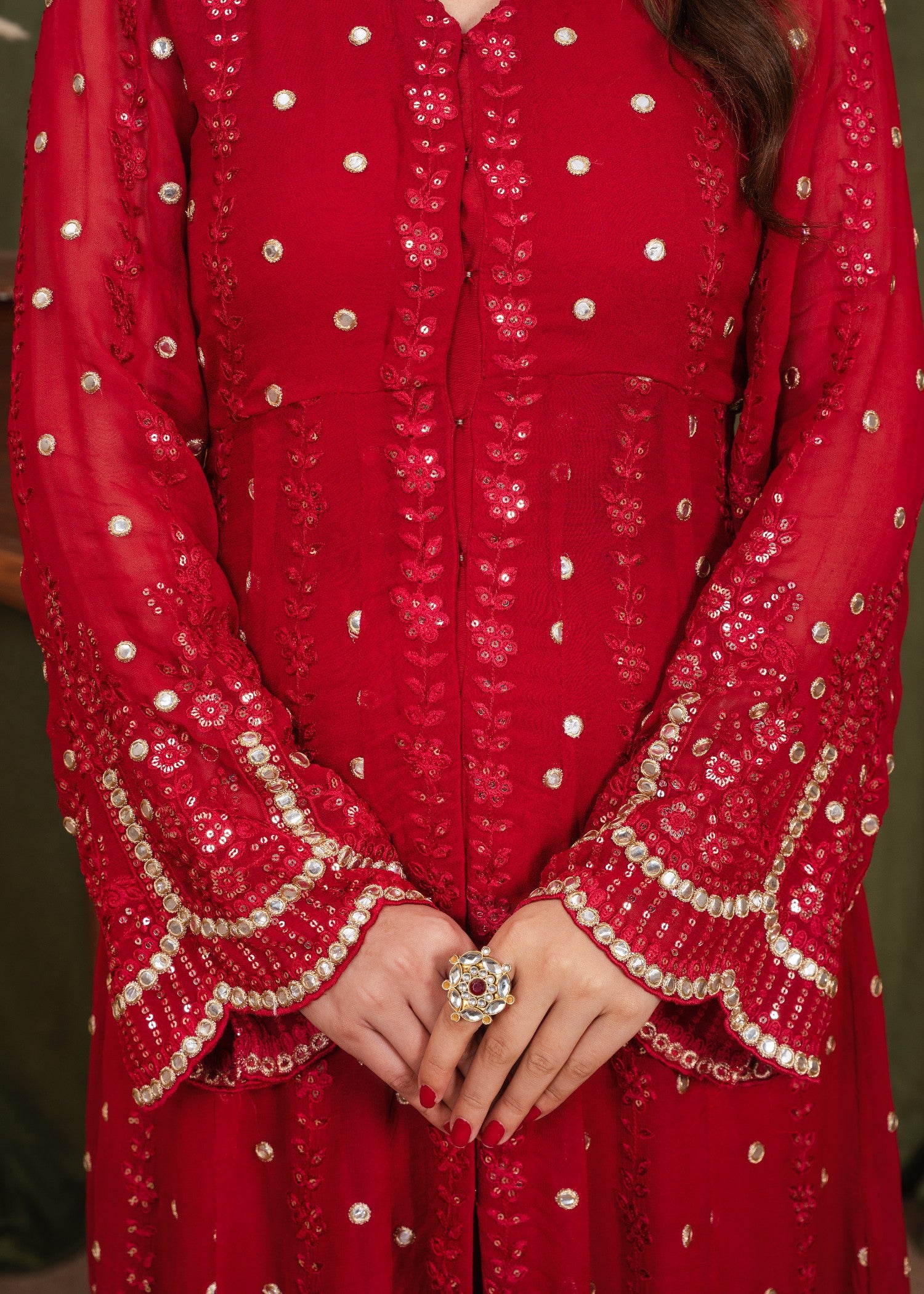 chiffon Anarkali in Red