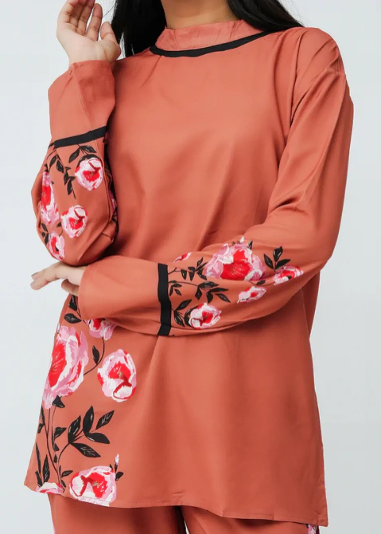 crepe polyester Co ord Sets in Peach orange