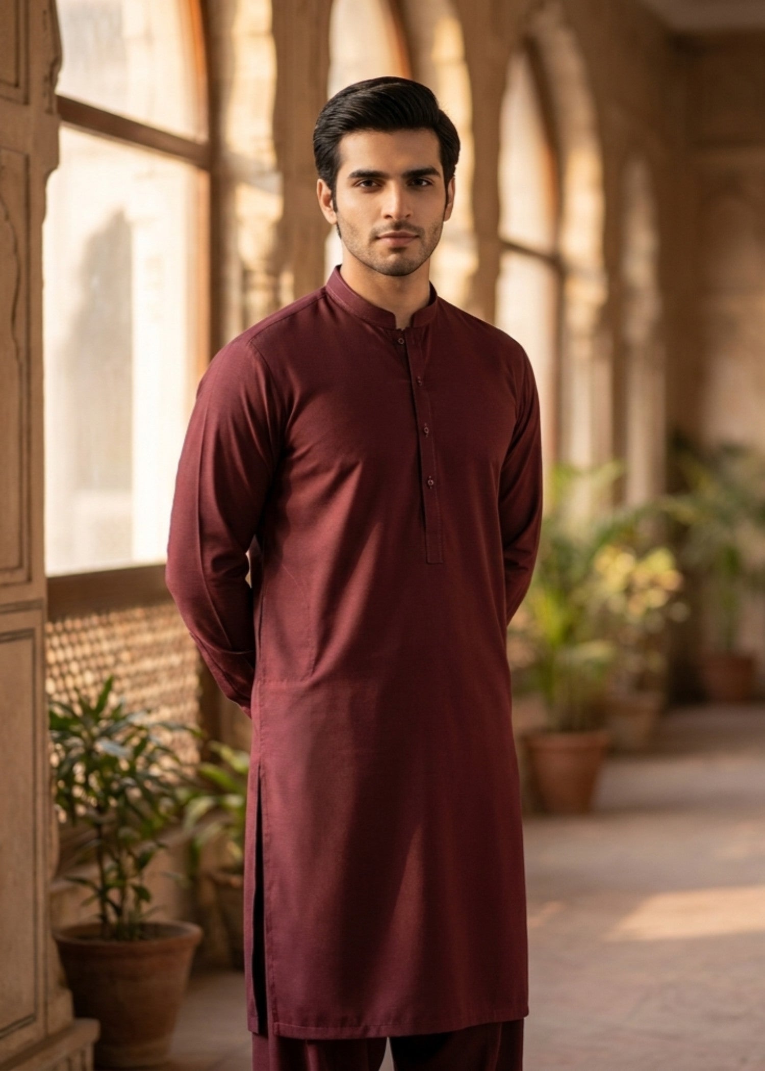 wash & wear Shalwar Kameez in Maroon