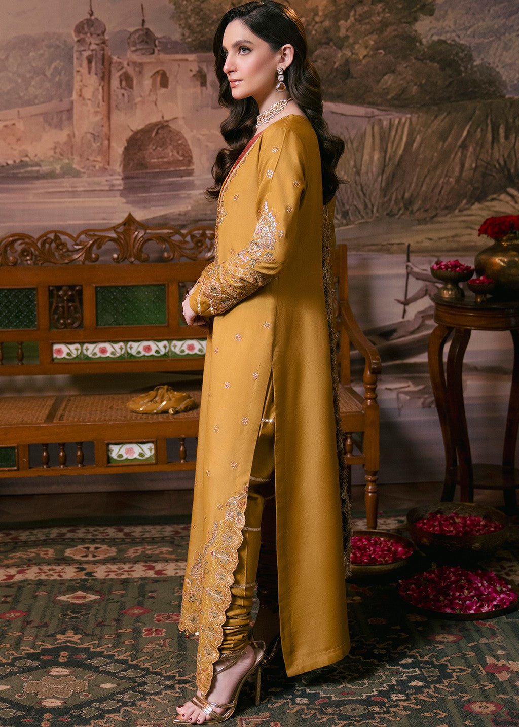 raw silk Unstitched in Mustard