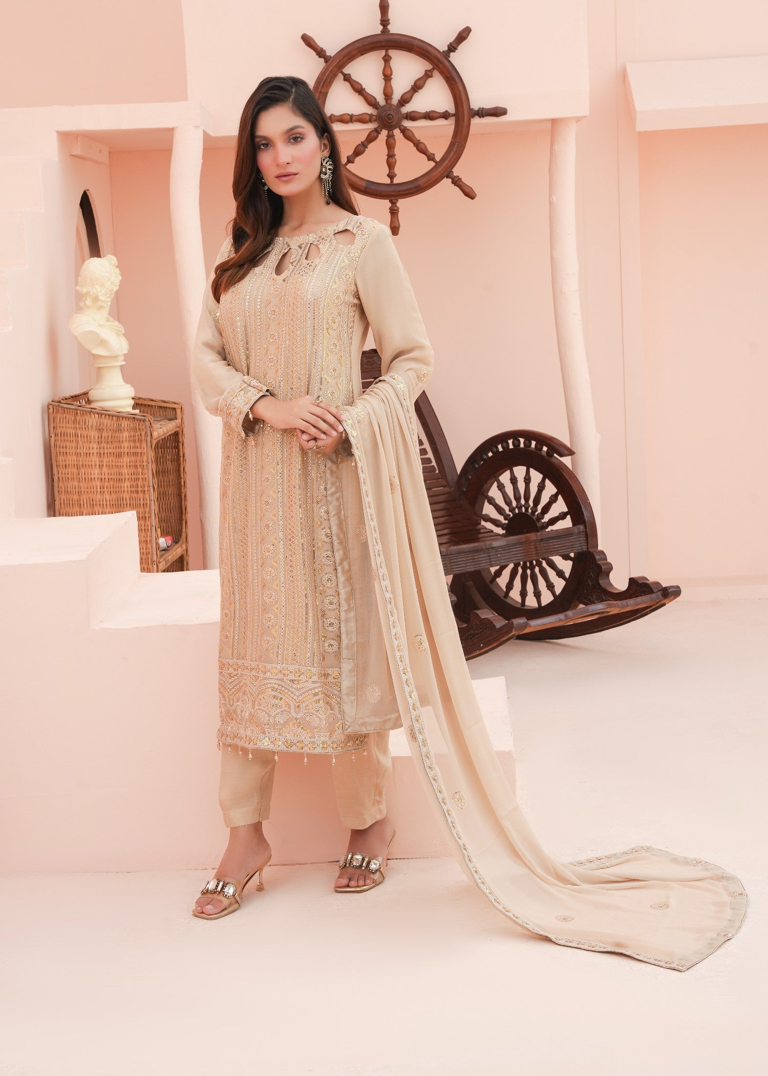 chiffon Kurta Set in Cream