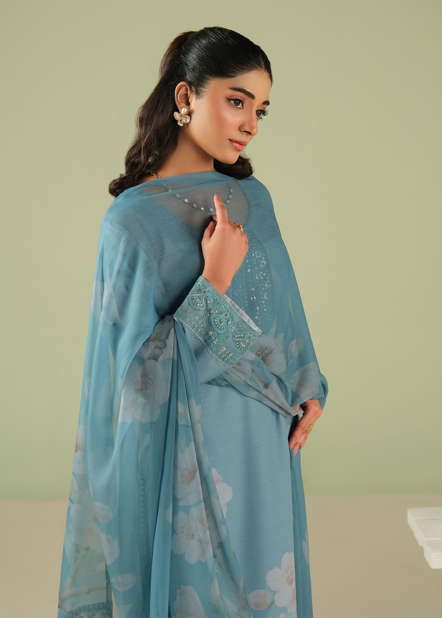 raw silk Kurta Set in Carolina blue