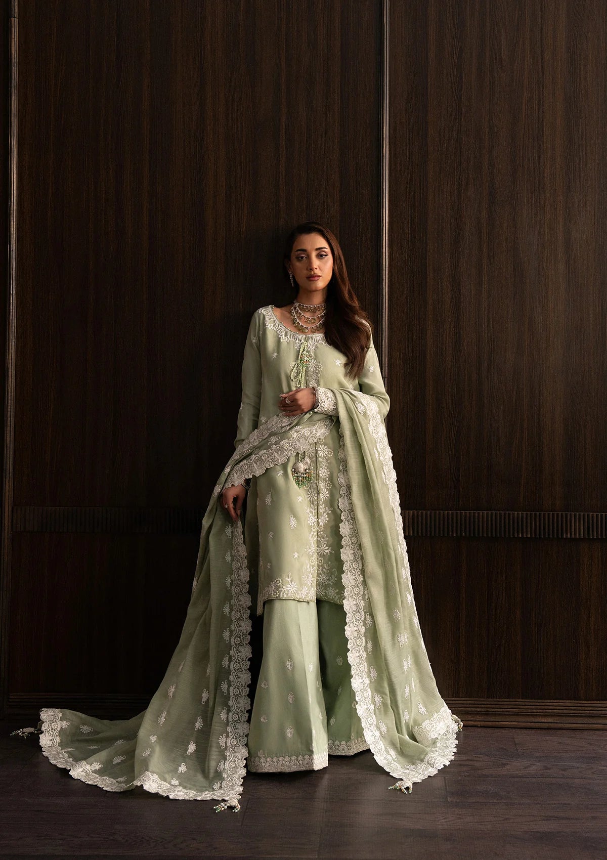 tussar silk Unstitched in Tea green