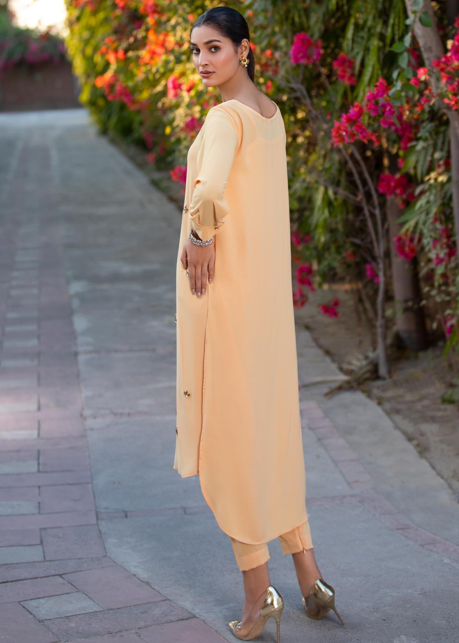 silk Kurta Set in Peach pink