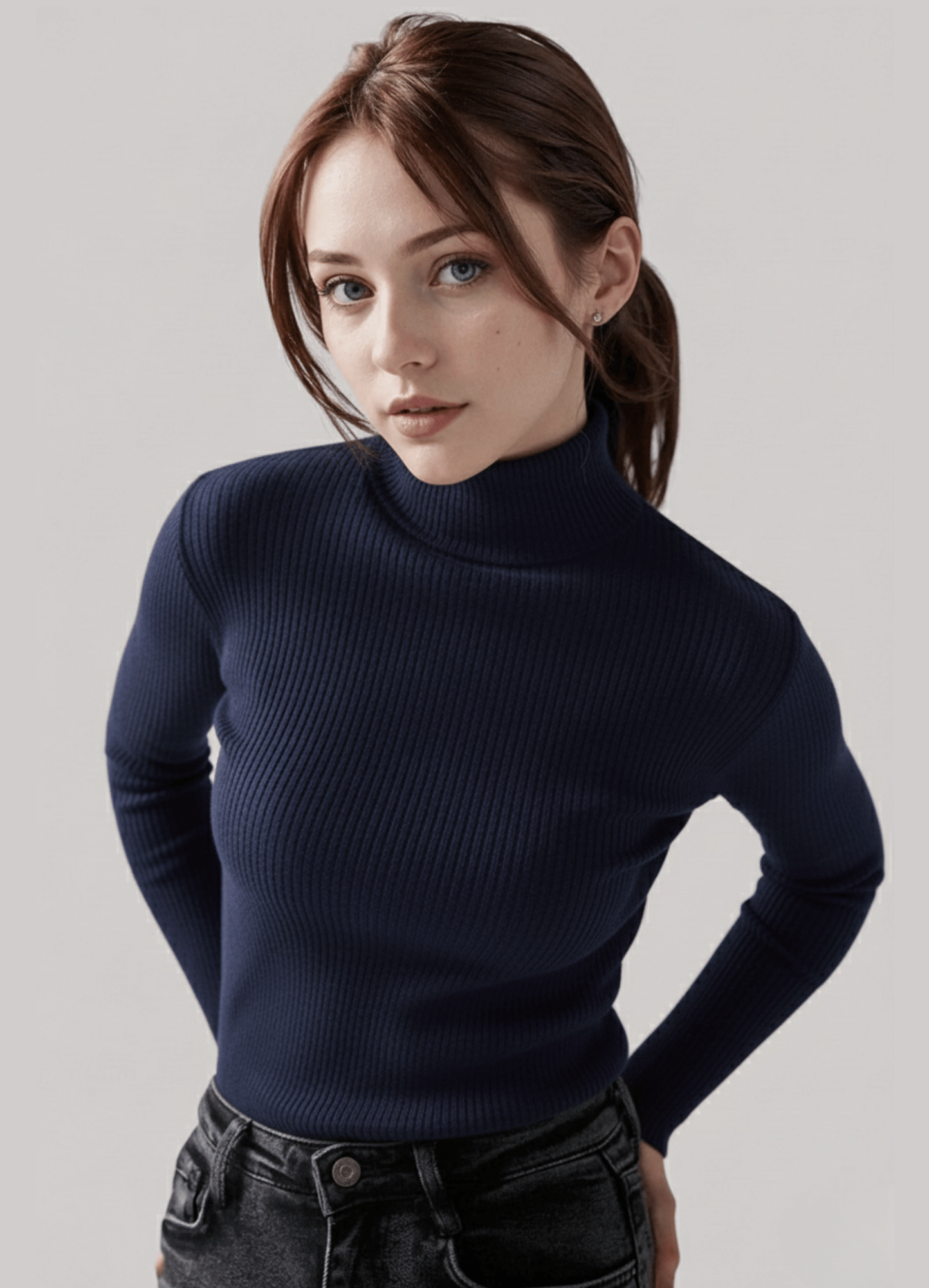 jersey knit Turtle Neck in Navy blue