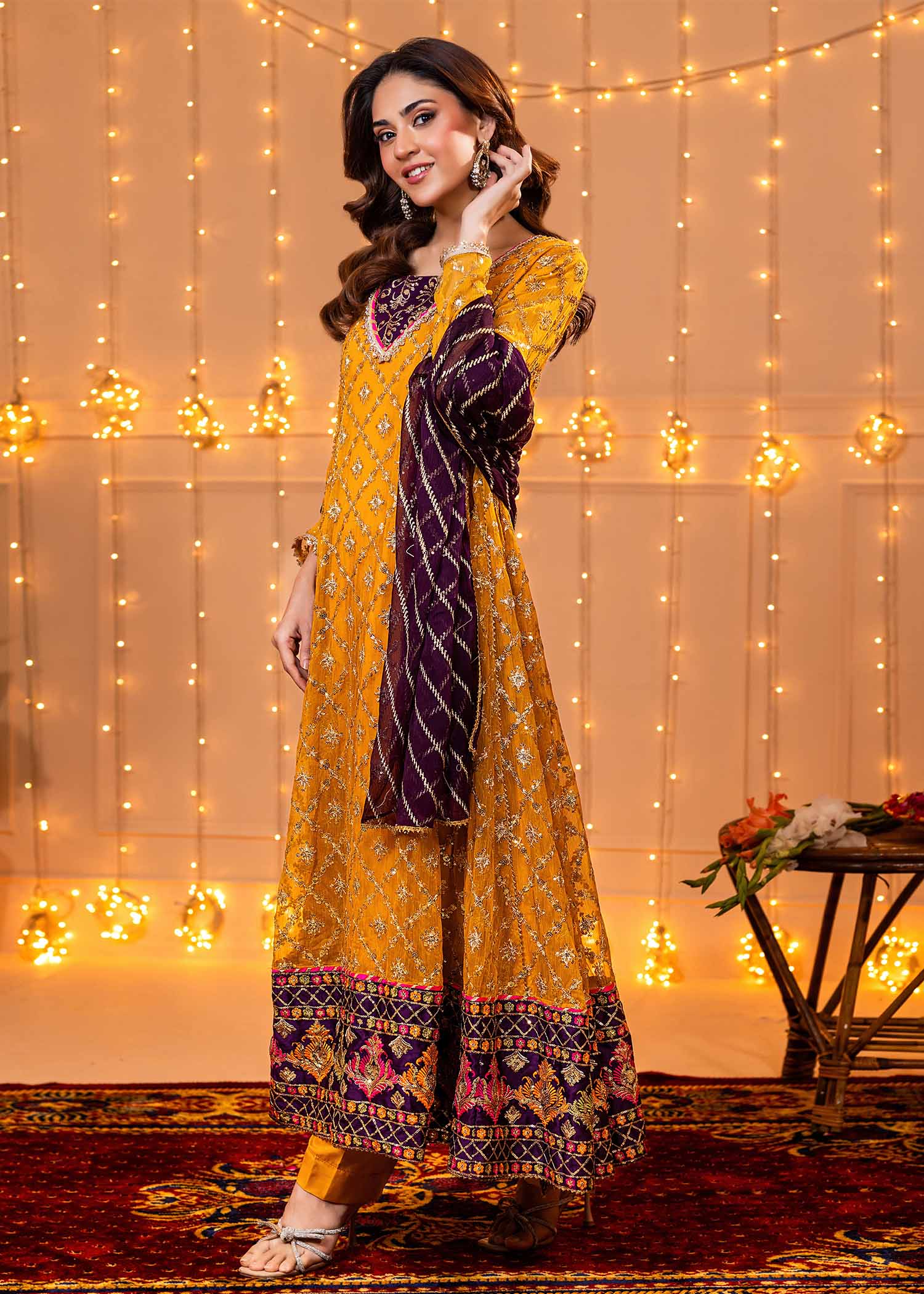 chiffon Anarkali in Mustard