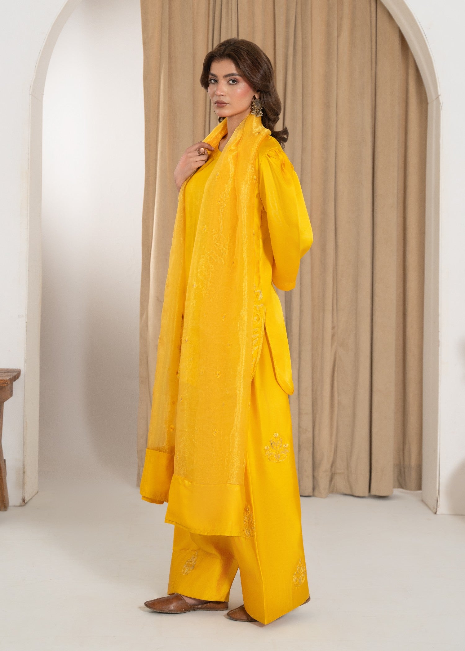 silk Kurta Set in Yellow