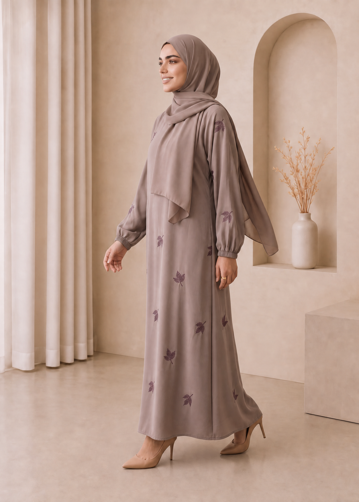 nidha Abaya in Warm grey
