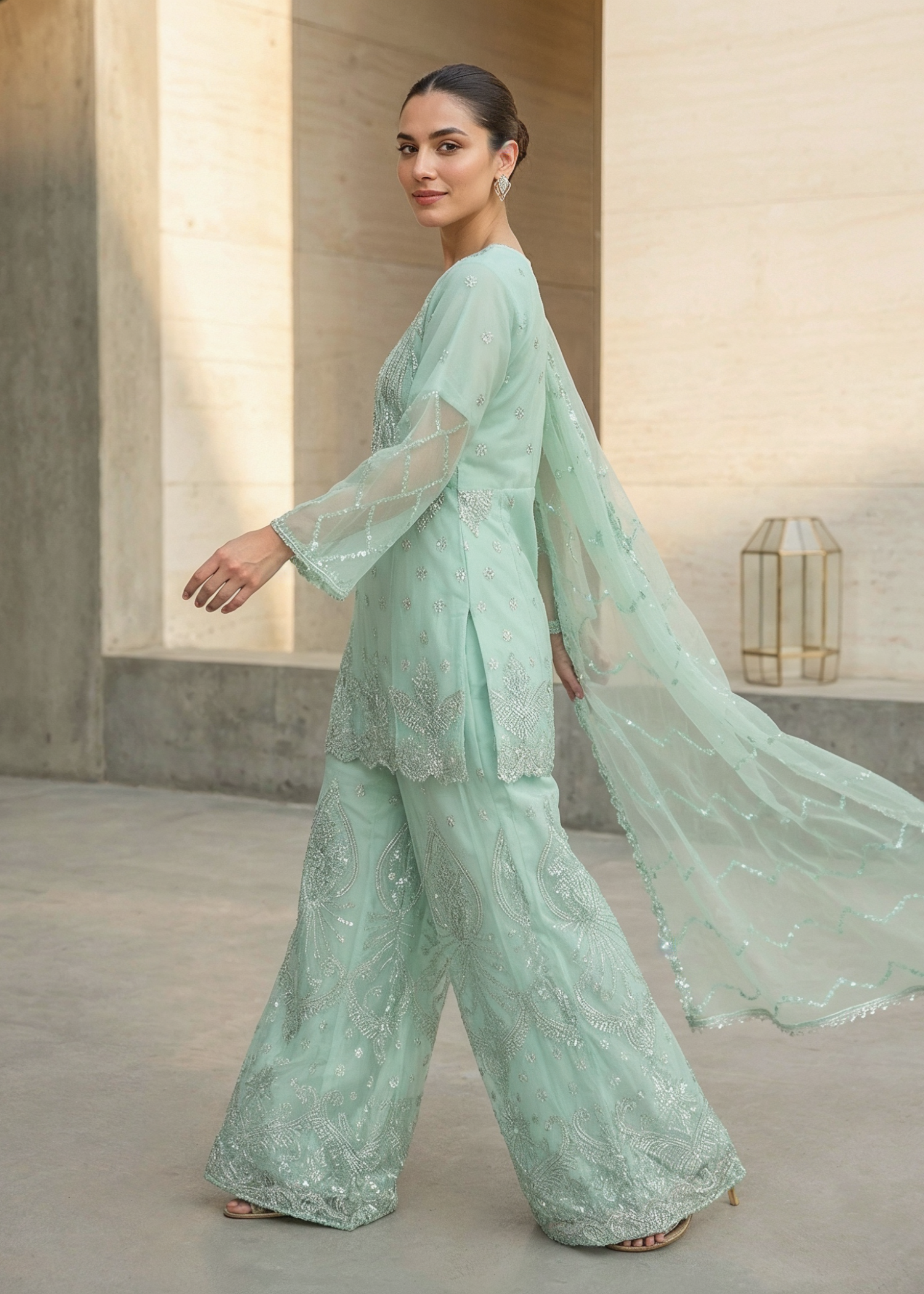 organza Sharara in Mint green