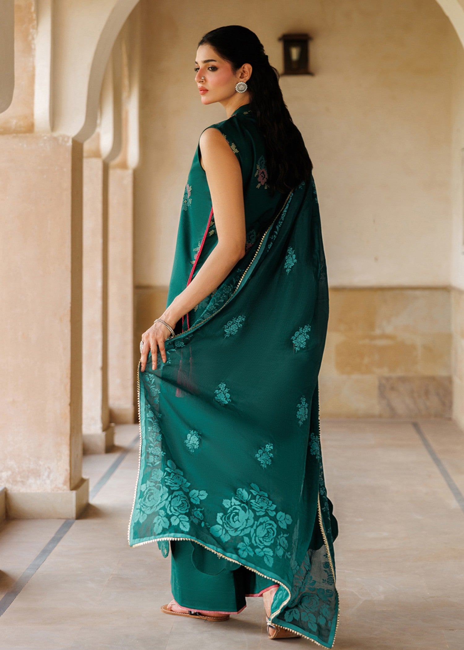lawn cotton Kurta Set in Pine green
