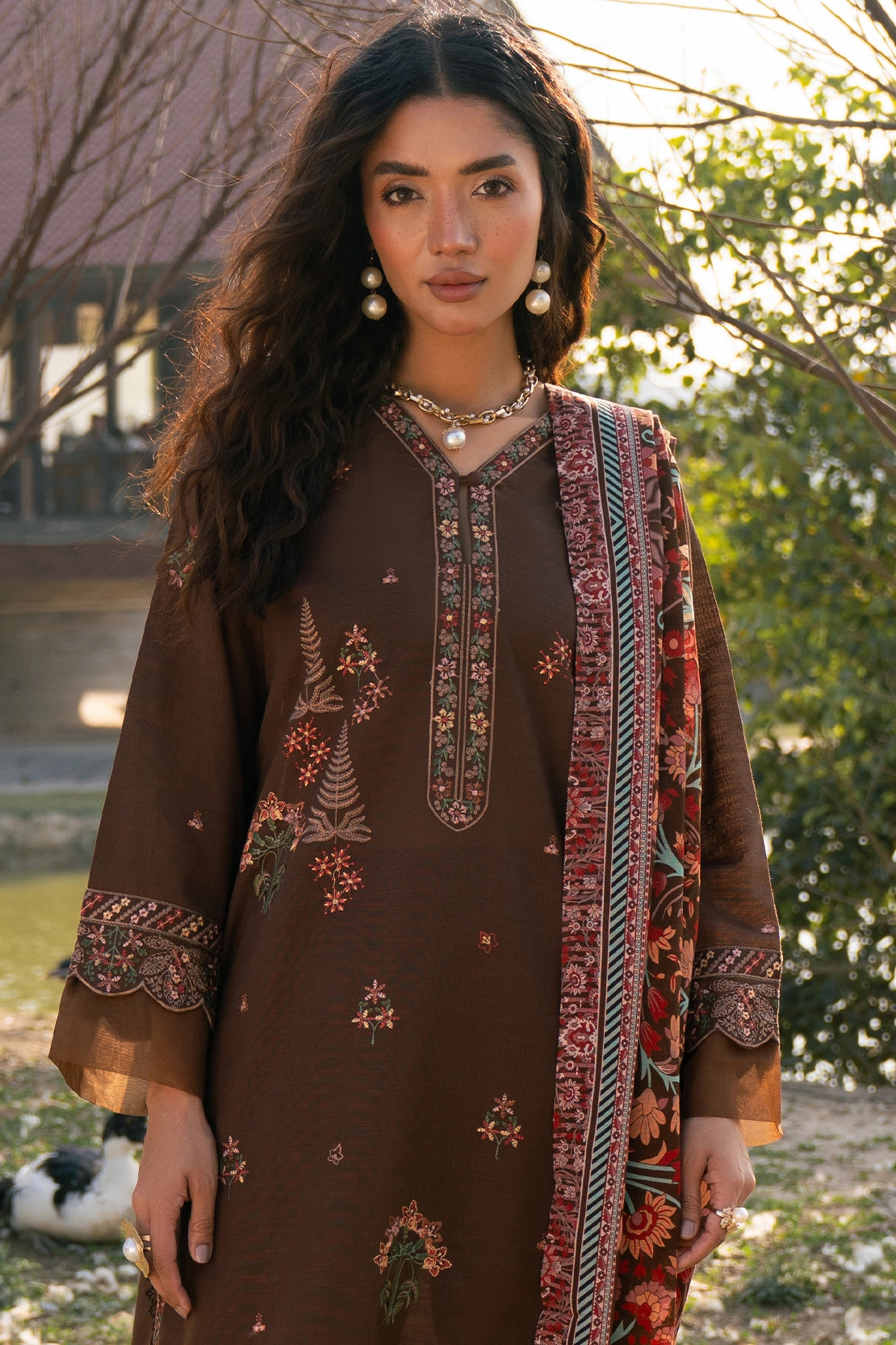 twill khaddar Unstitched in Chocolate brown
