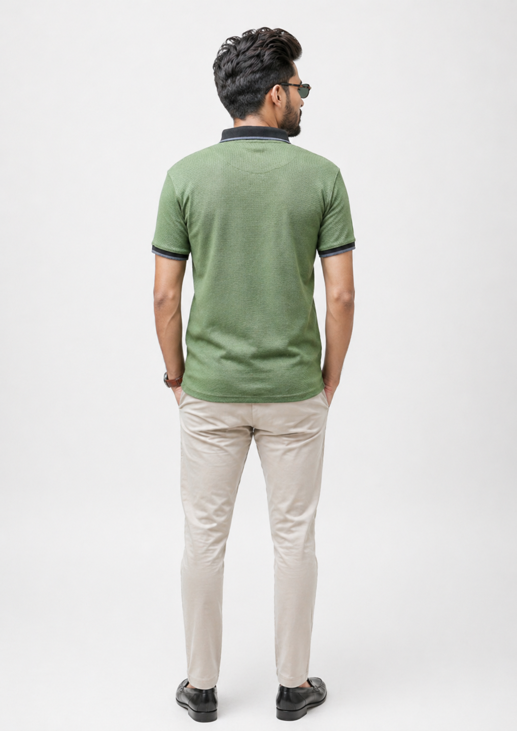 cotton Polo Shirt in Sage green by Glomoria