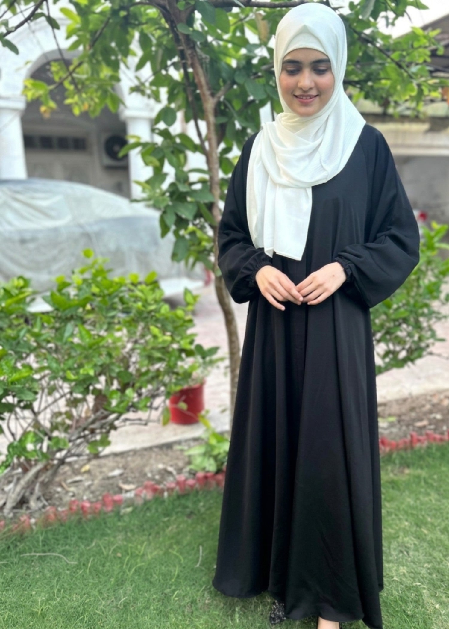 thai silk Abaya in Black