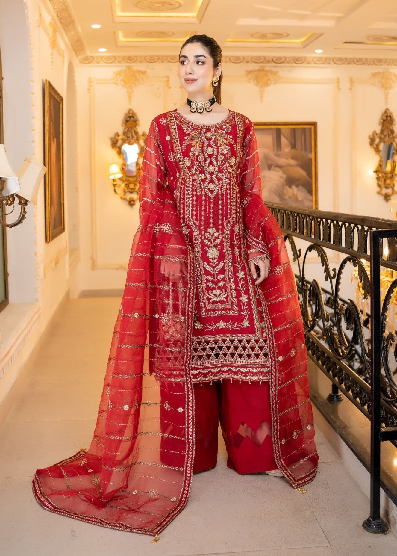 organza Unstitched in Red