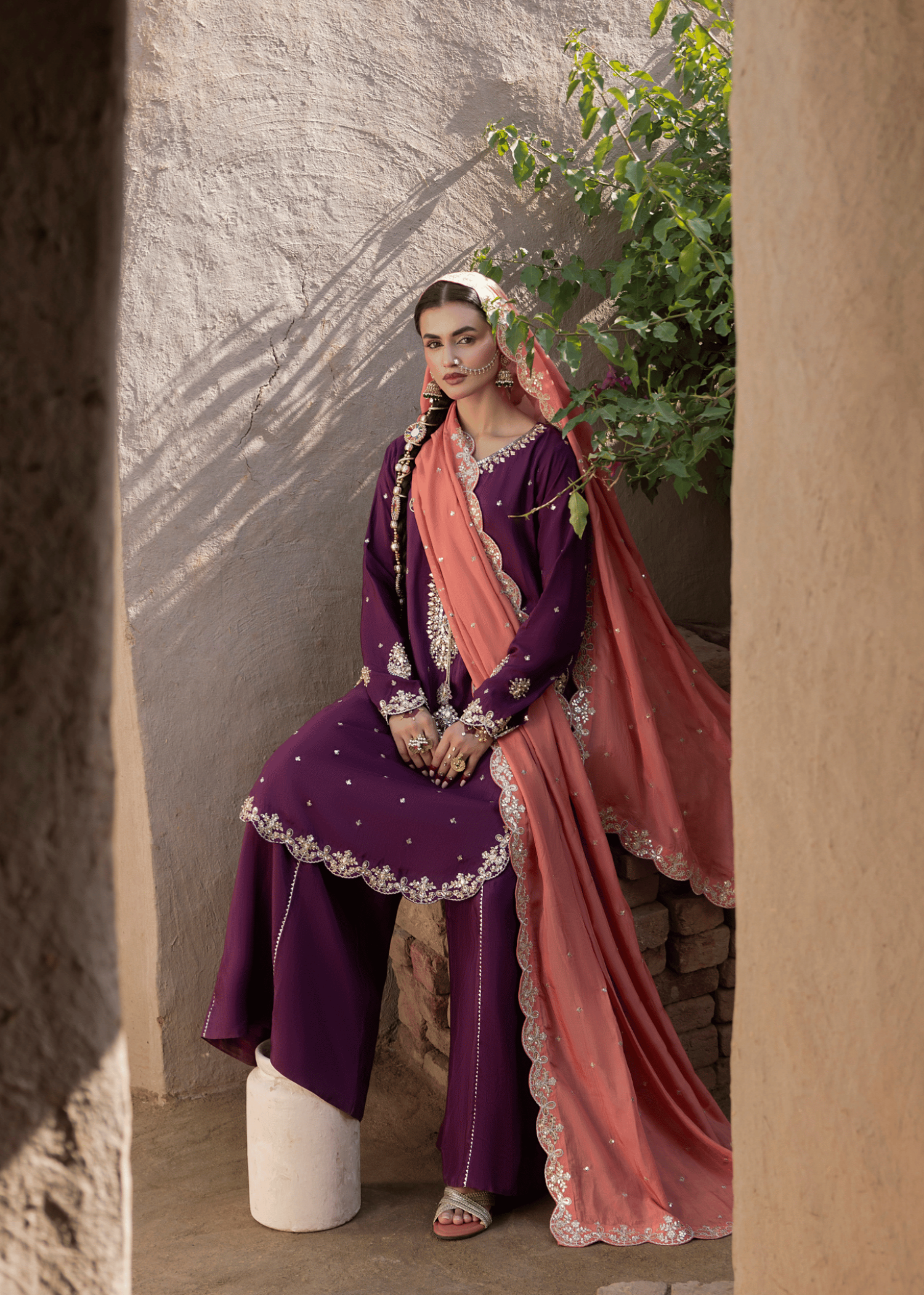 korean raw silk Kurta Set in Purple