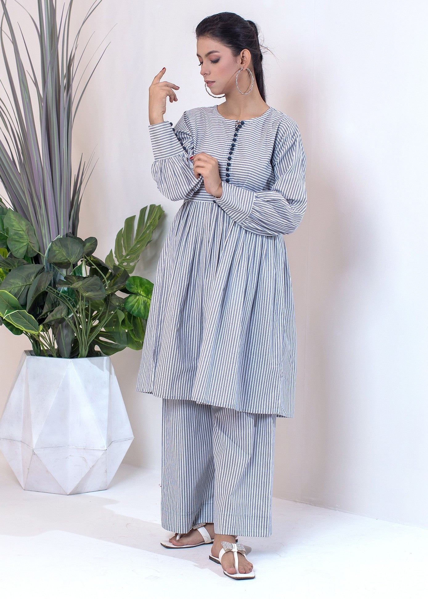 cotton Short Frock in Blue