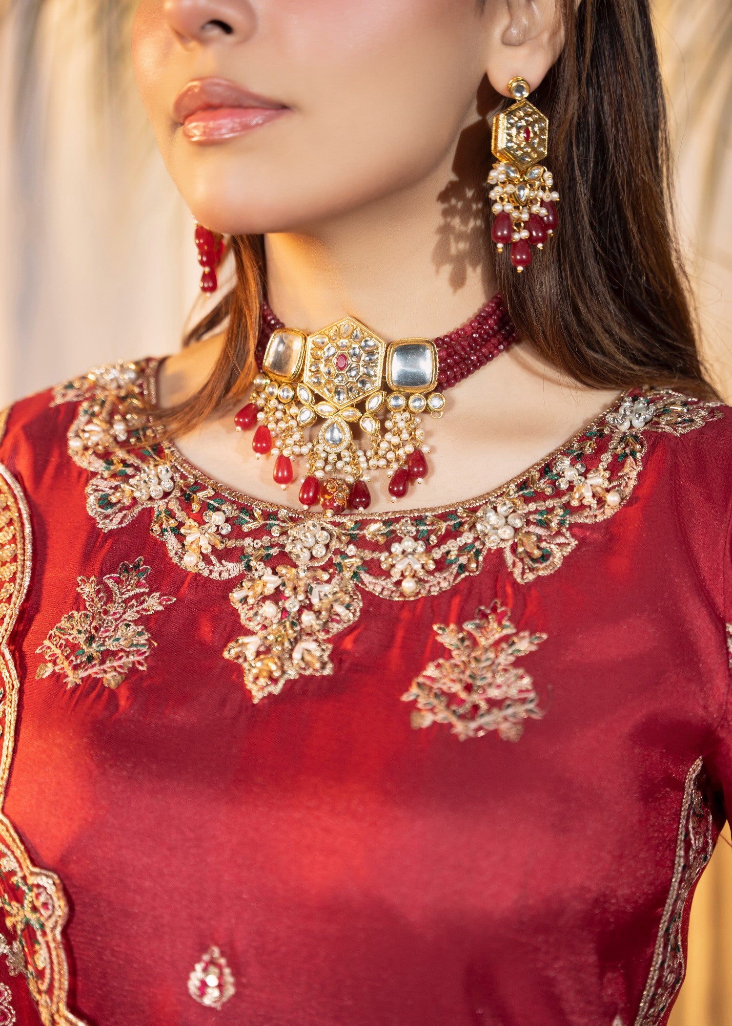 silk Sharara in Cardinal red
