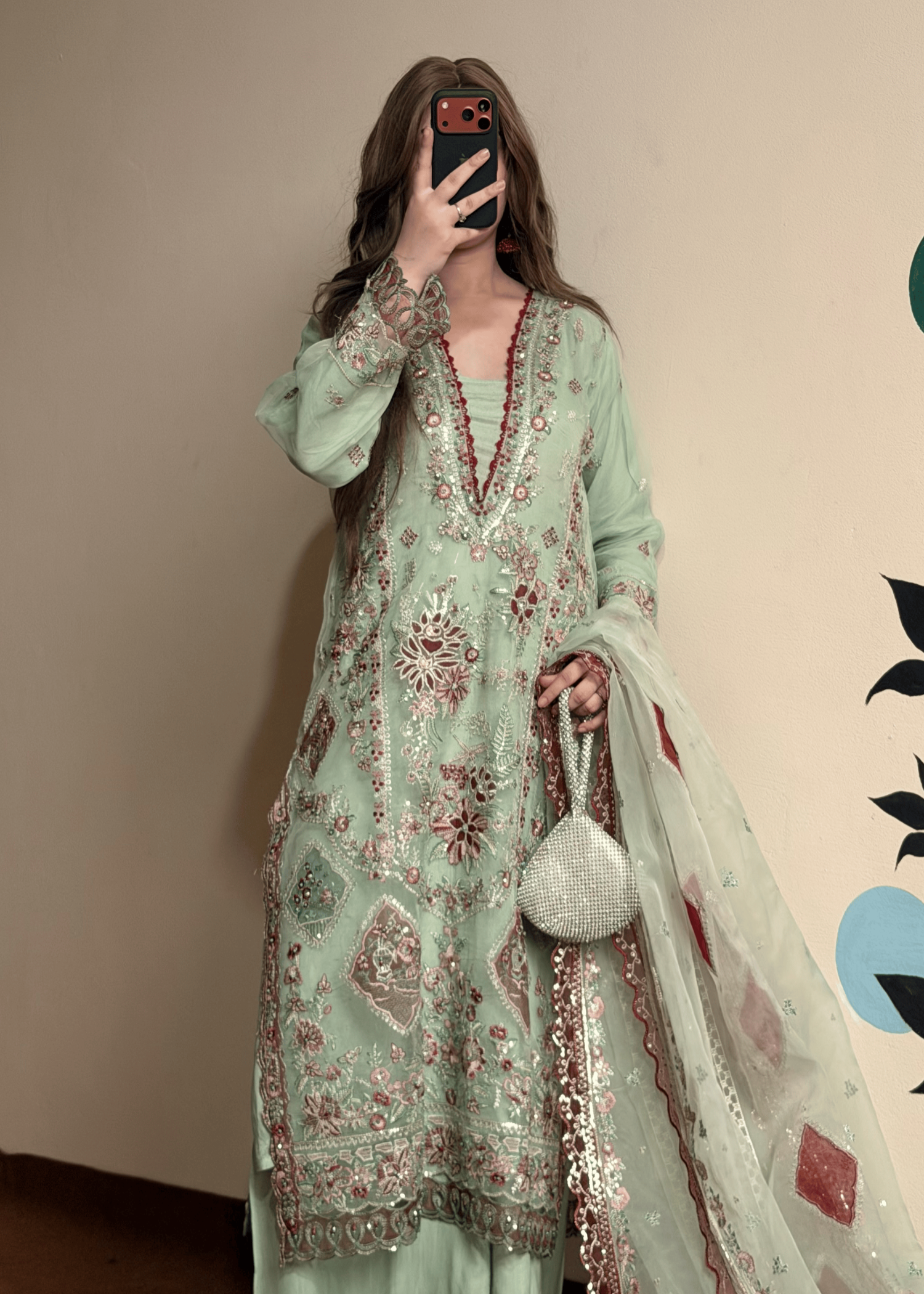 zari organza Sharara in Pistachio green