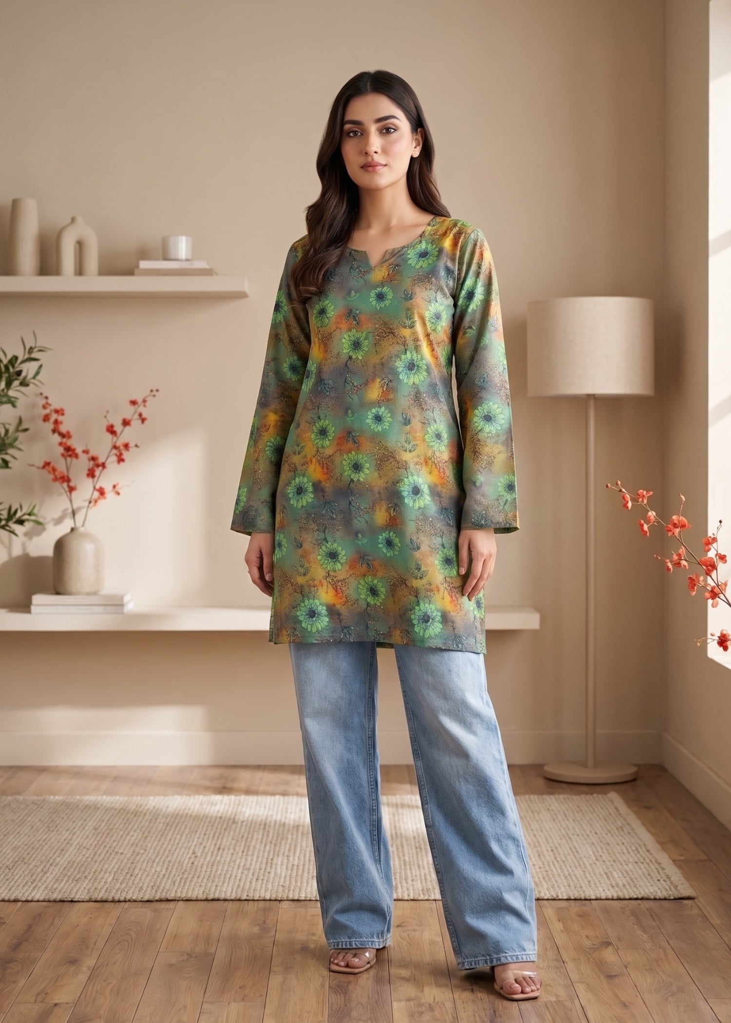 lawn cotton Kurti in Olive green