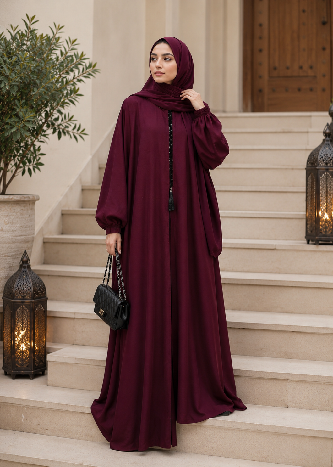nidha Abaya in Maroon